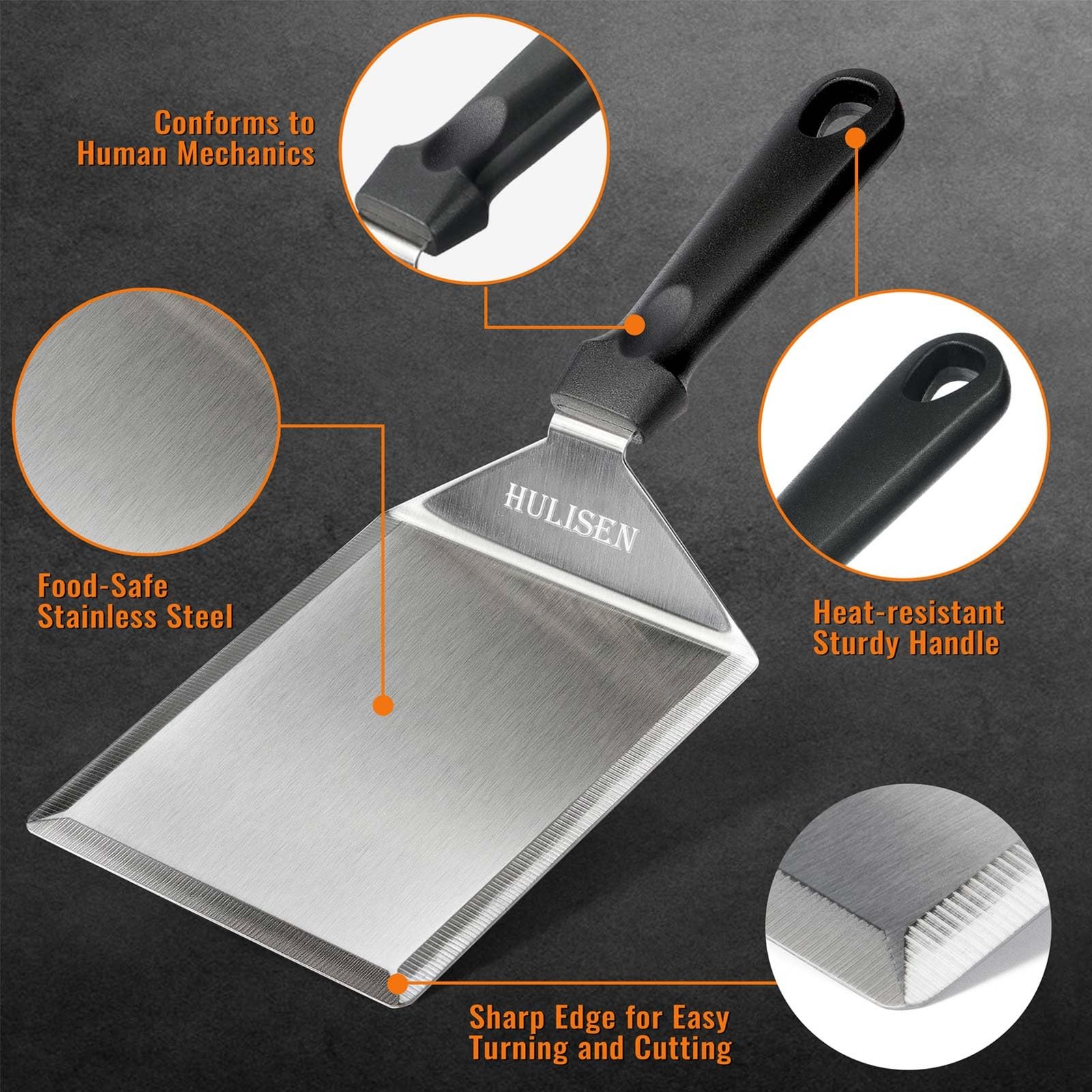 HULISEN Stainless Steel Spatula 2 pcs, 6 x Grilling (2-Pack), Silver