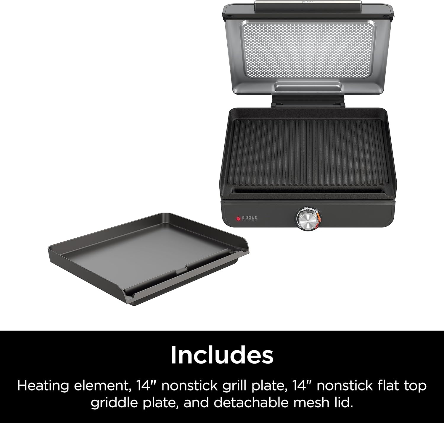 Griddle and Indoor Grill, 14’’, Electric Grill, for Steak, Burgers, Salmon, Vegg
