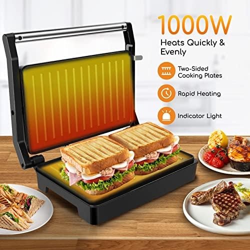 Aigostar 1000W Panini Press Sandwich Maker with Non-Stick Coated Plates | Ind…
