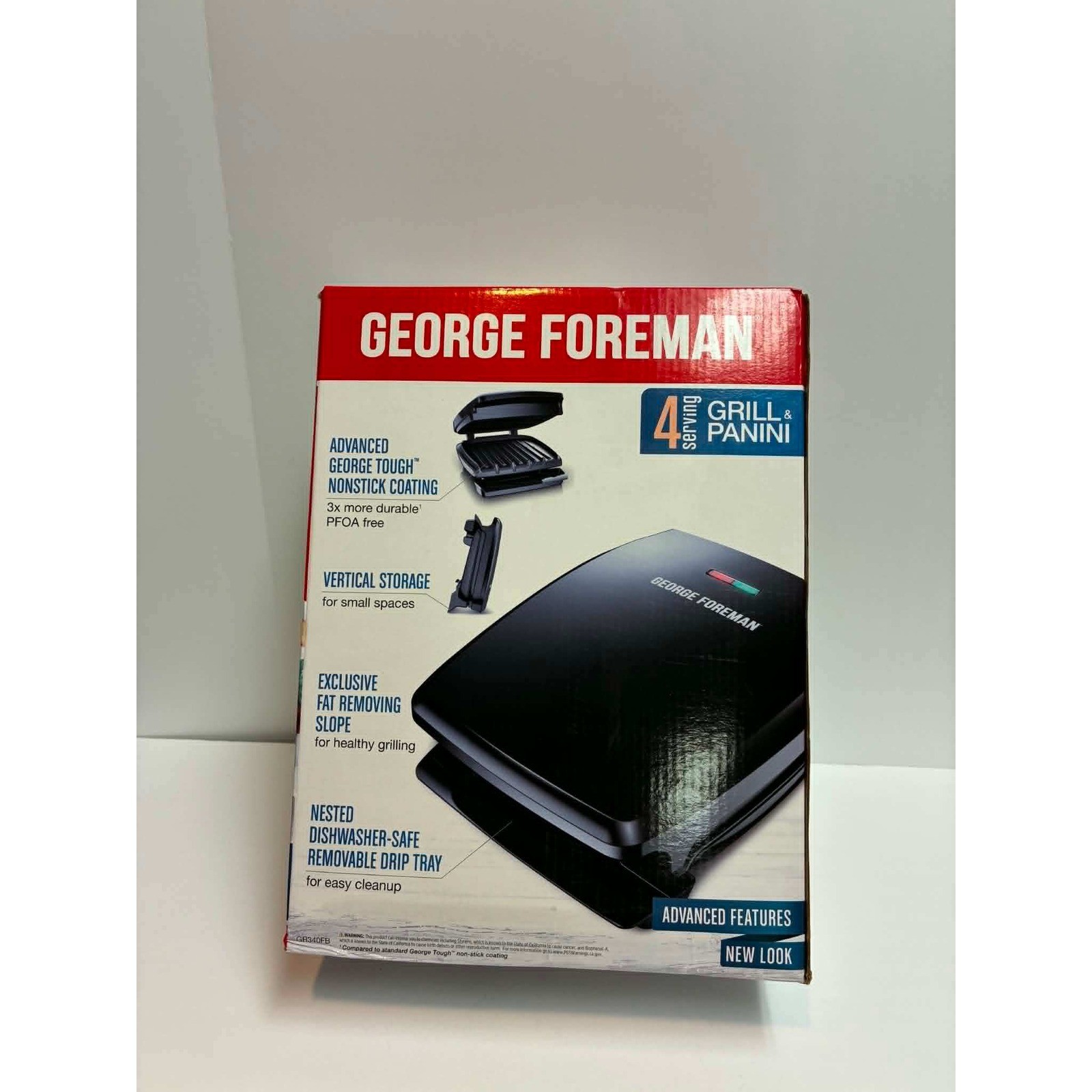 George Foreman Grill & Panini Press 4 Serving Black NEW GR340FB Nonstick 1000W