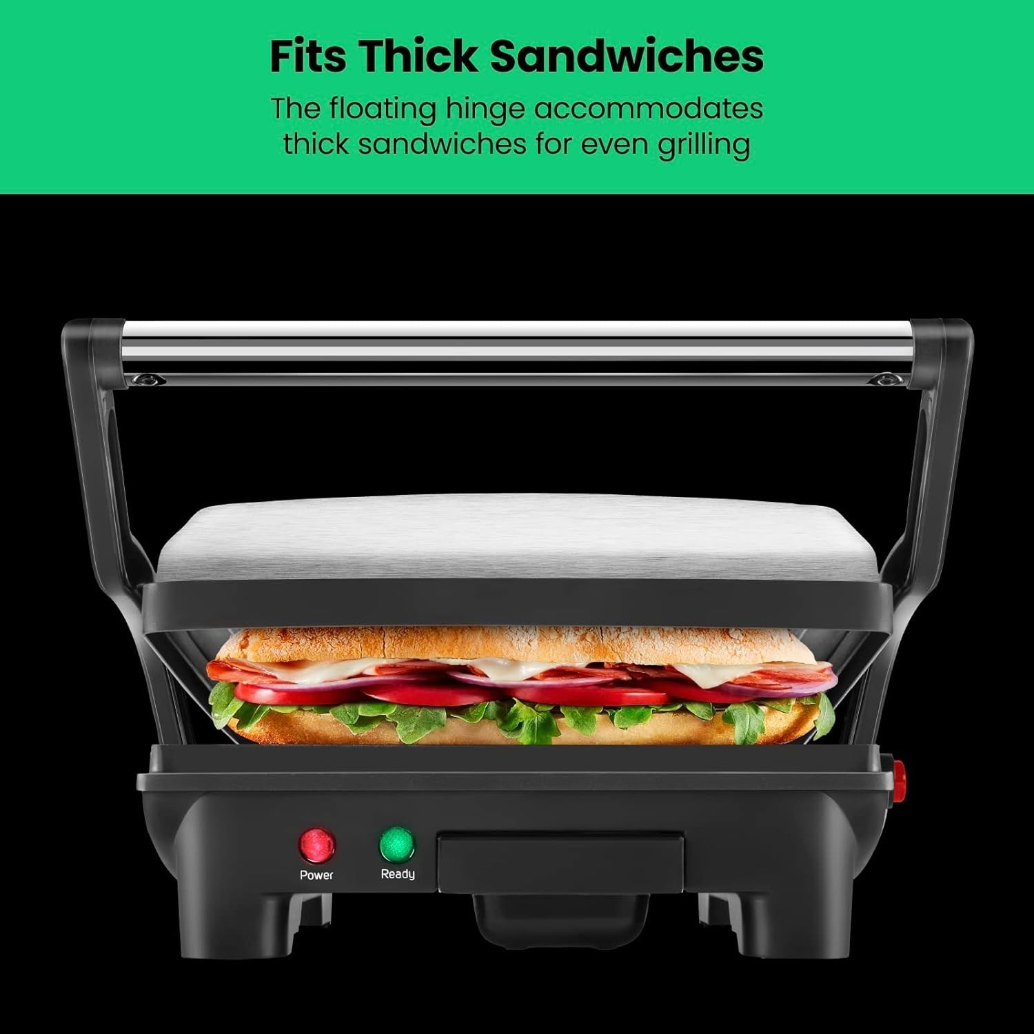 Stainless Steel 4-Slice Panini Press with Removable Drip Tray – Easy Cleanup