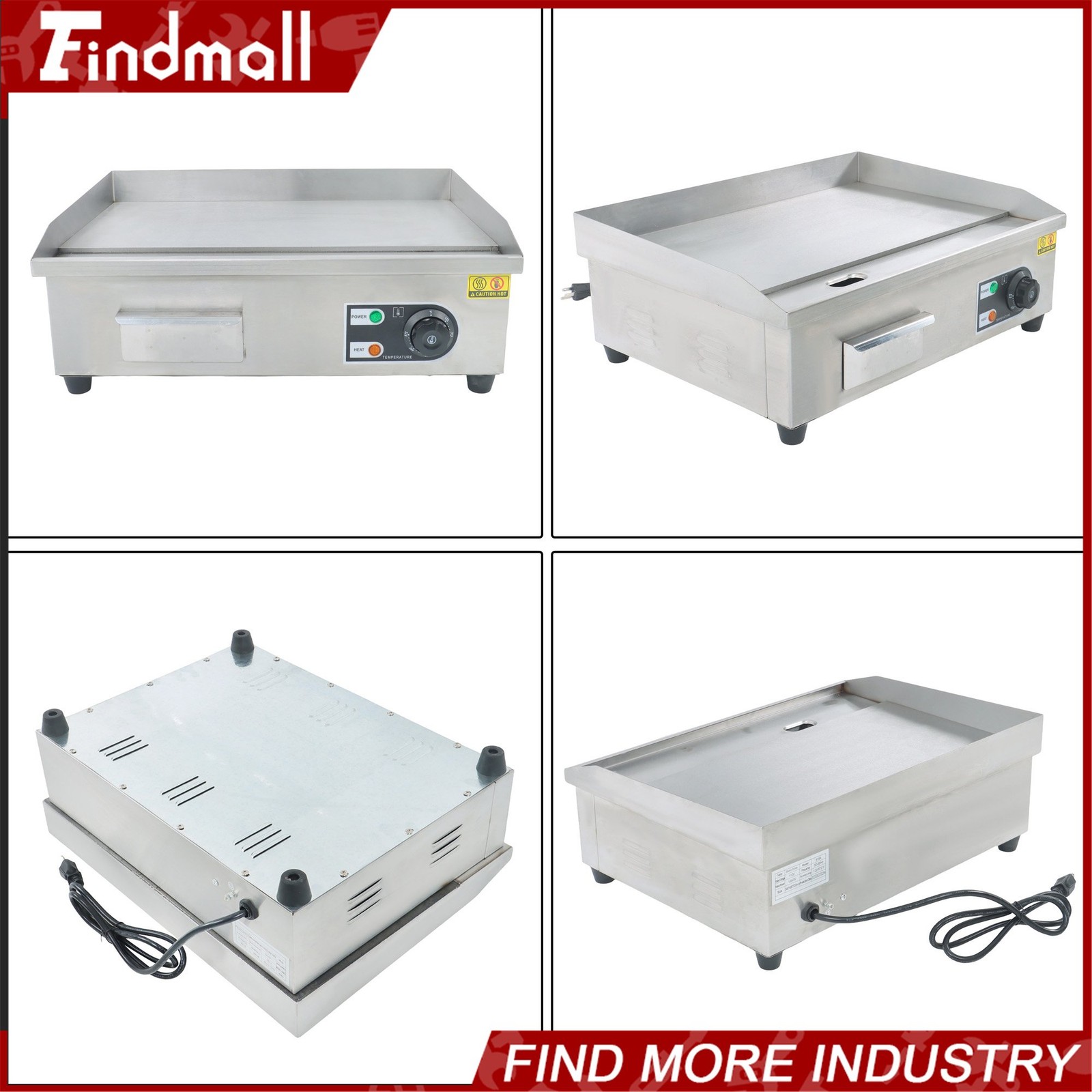 Commercial Electric Griddle 1600W 22″ Stainless Steel Flat Grill 50-300℃