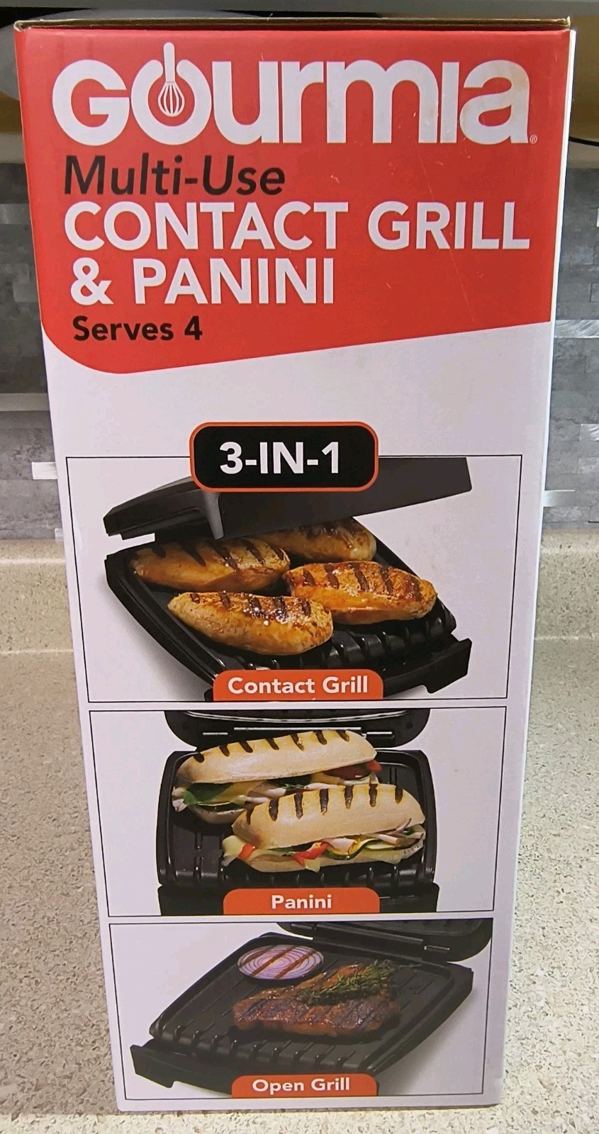 Gourmia Indoor Grill & Panini Maker, 4 Serving, Nonstick Ceramic with Drip Tray