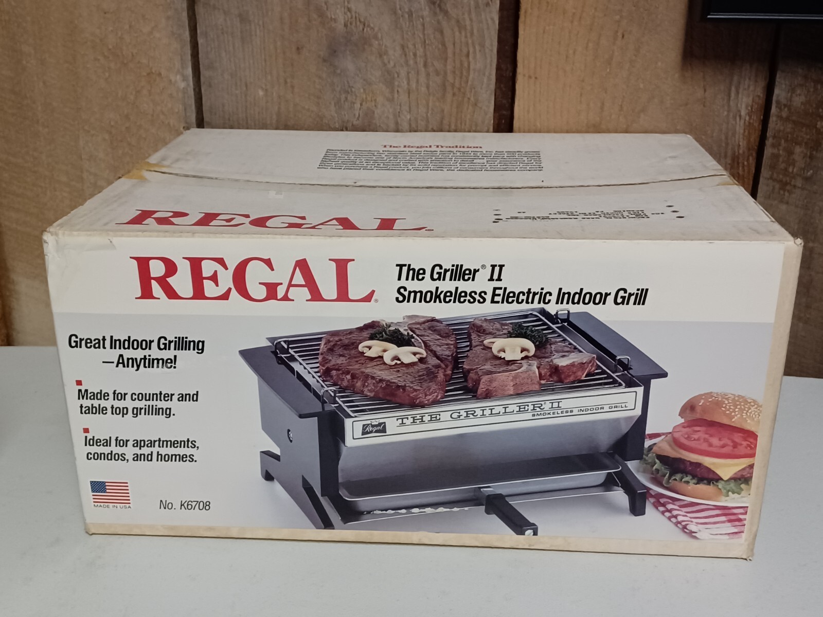 Vintage Regal Griller 2 Smokeless Electric Indoor Grill Model K6708 New in Box