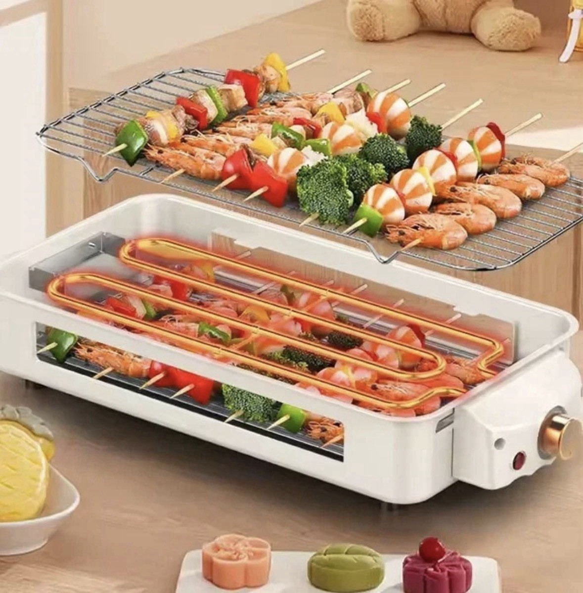 1500W Electric Barbecue Grill 2 In 1 Indoor BBQ Griddle Hot Plate Smokeless