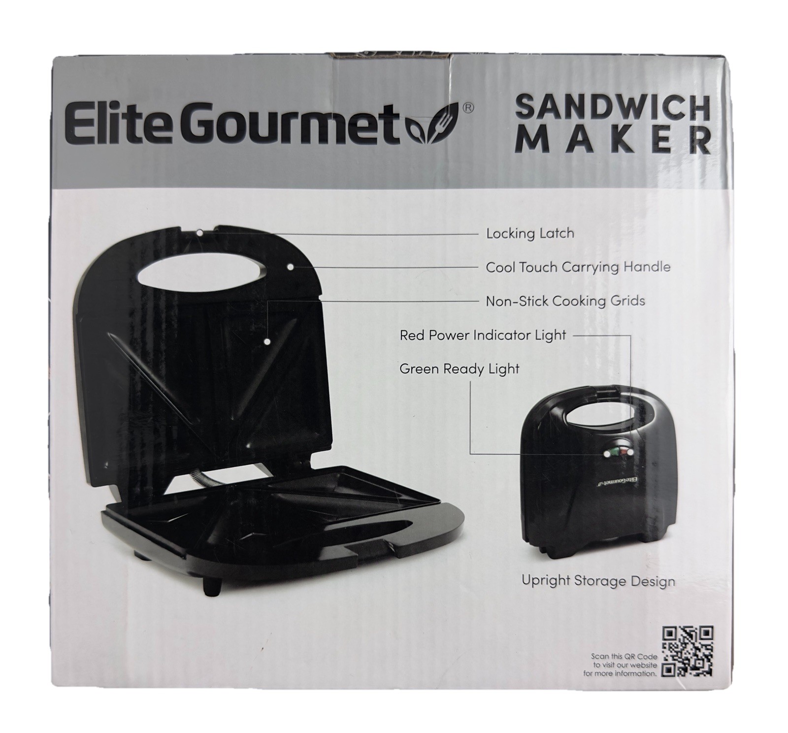 Elite Gourmet Sandwich Maker Panini Machine ESM2207 Non-Stick, Black NEW