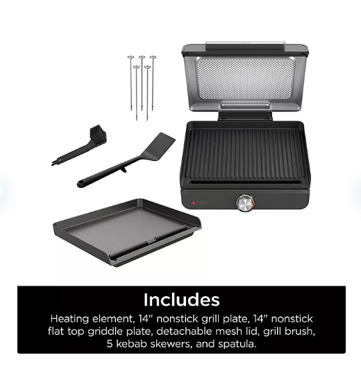 Ninja Sizzle Smokeless Indoor Grill & Griddle, Includes Grilling Accessories