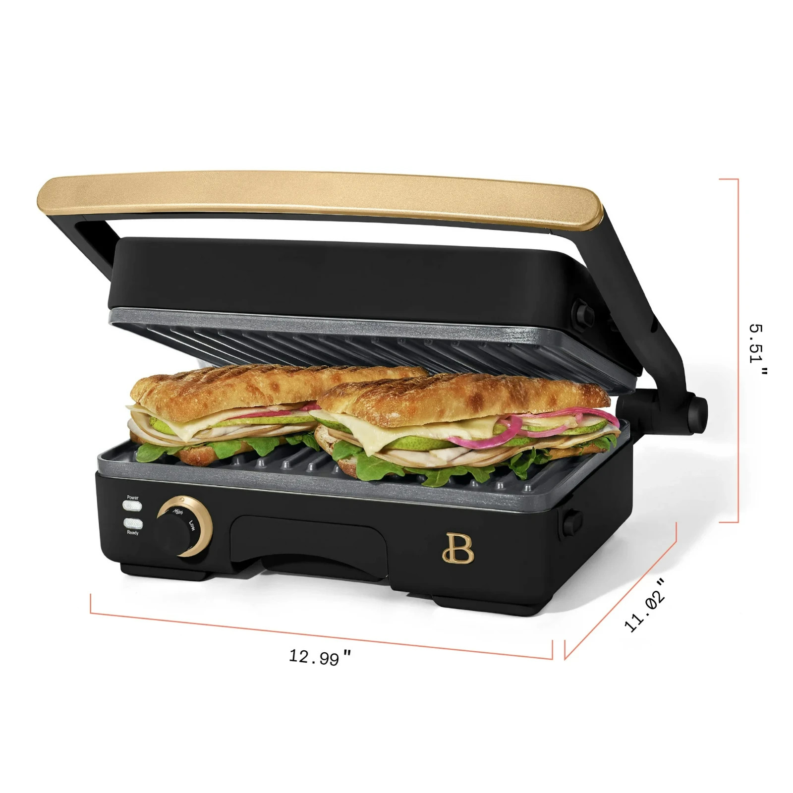 Beautiful 2-in-1 Panini Press & Grill with Detachable Plates, Black Sesame by Dr