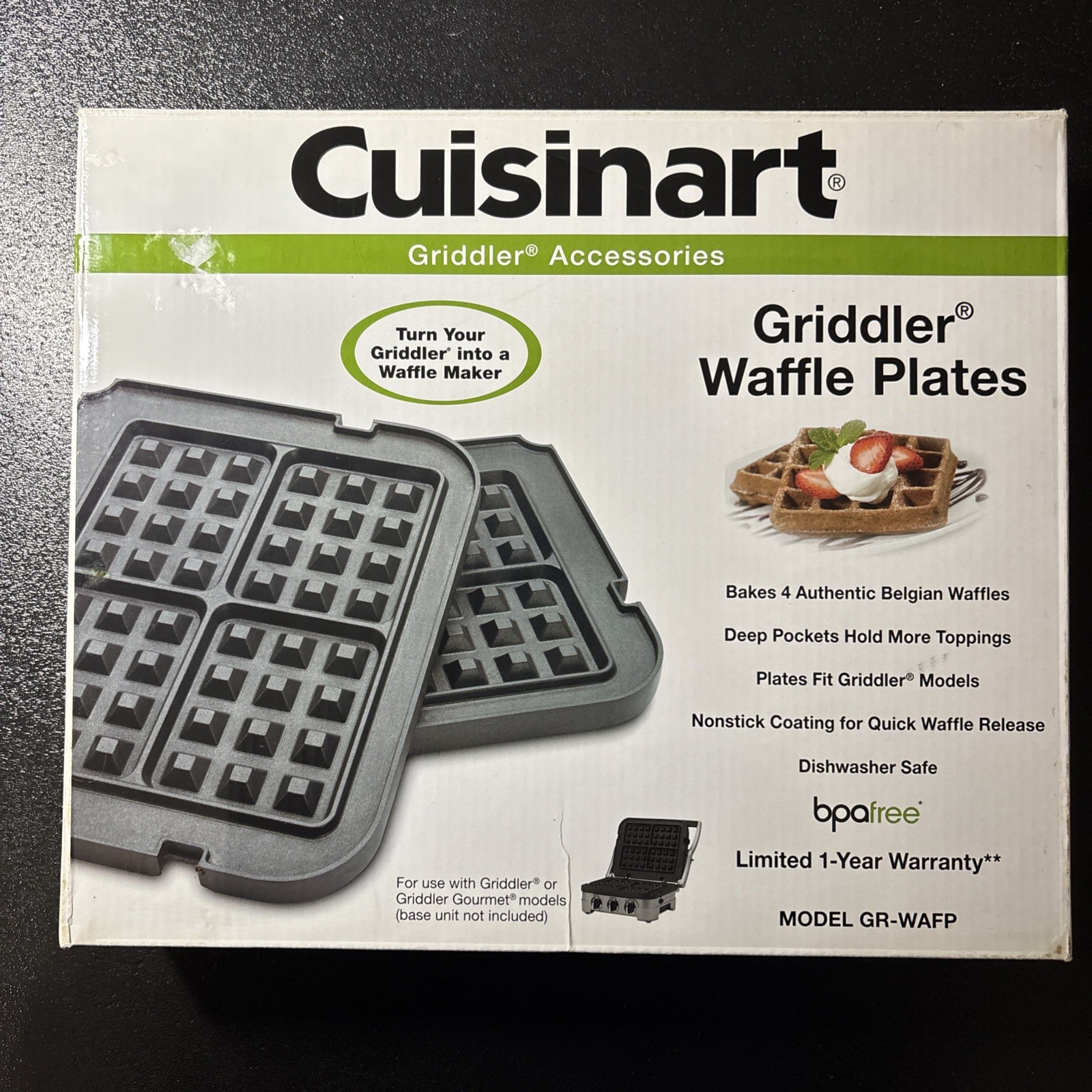 Cuisinart Griddler Waffle Plates GR-WAFP Belgian Nonstick D/W Safe Set of 2