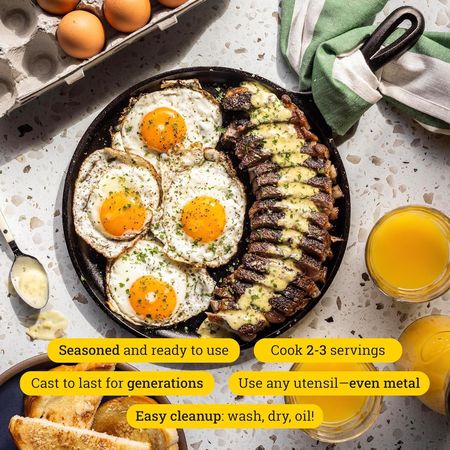 Cast Iron Griddle 10.5 Inch Round PreSeasoned Stovetop Oven Grill Campfire