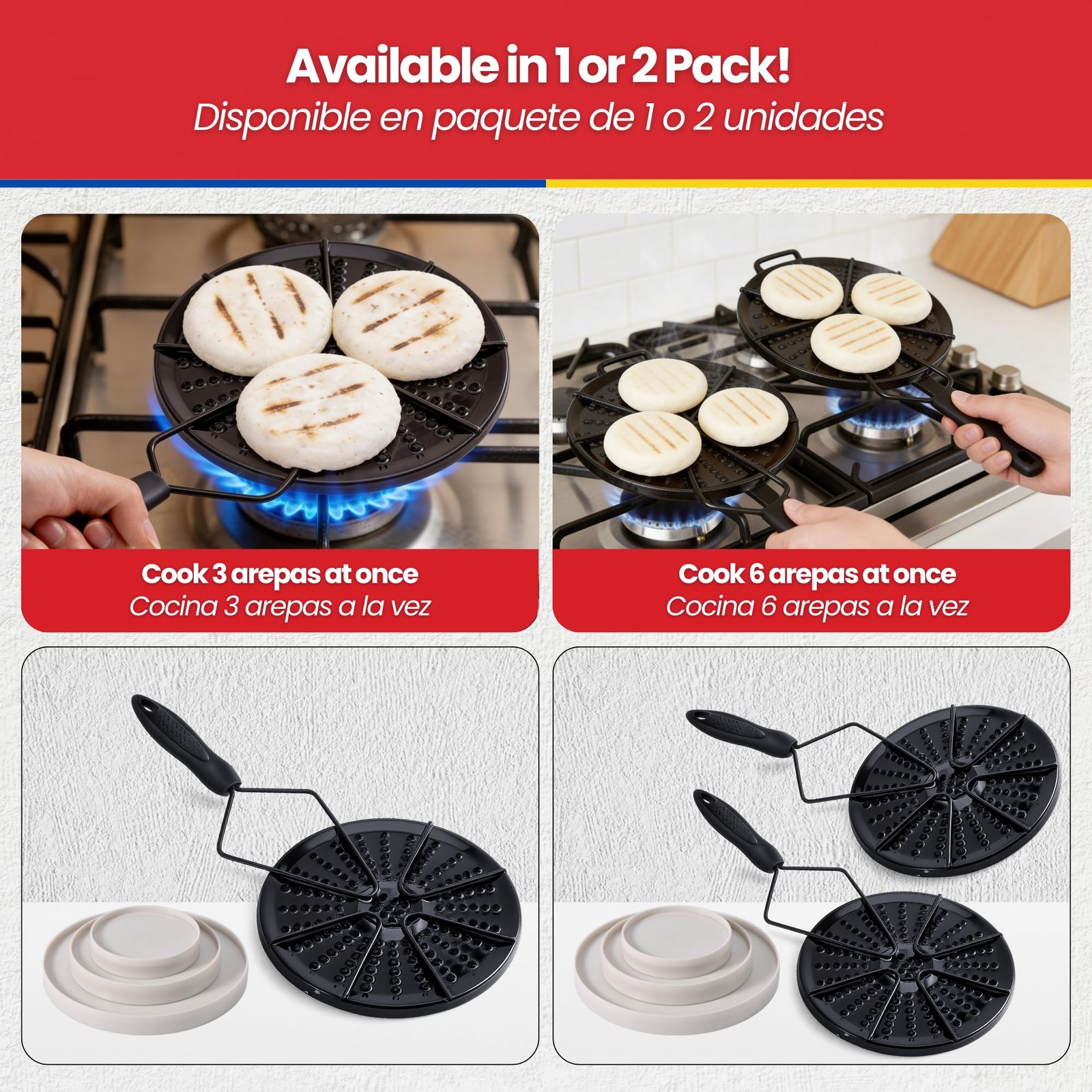 TraditionTools Set De 2 Uds. Parrilla Para Arepas Colombianas & Molde Para