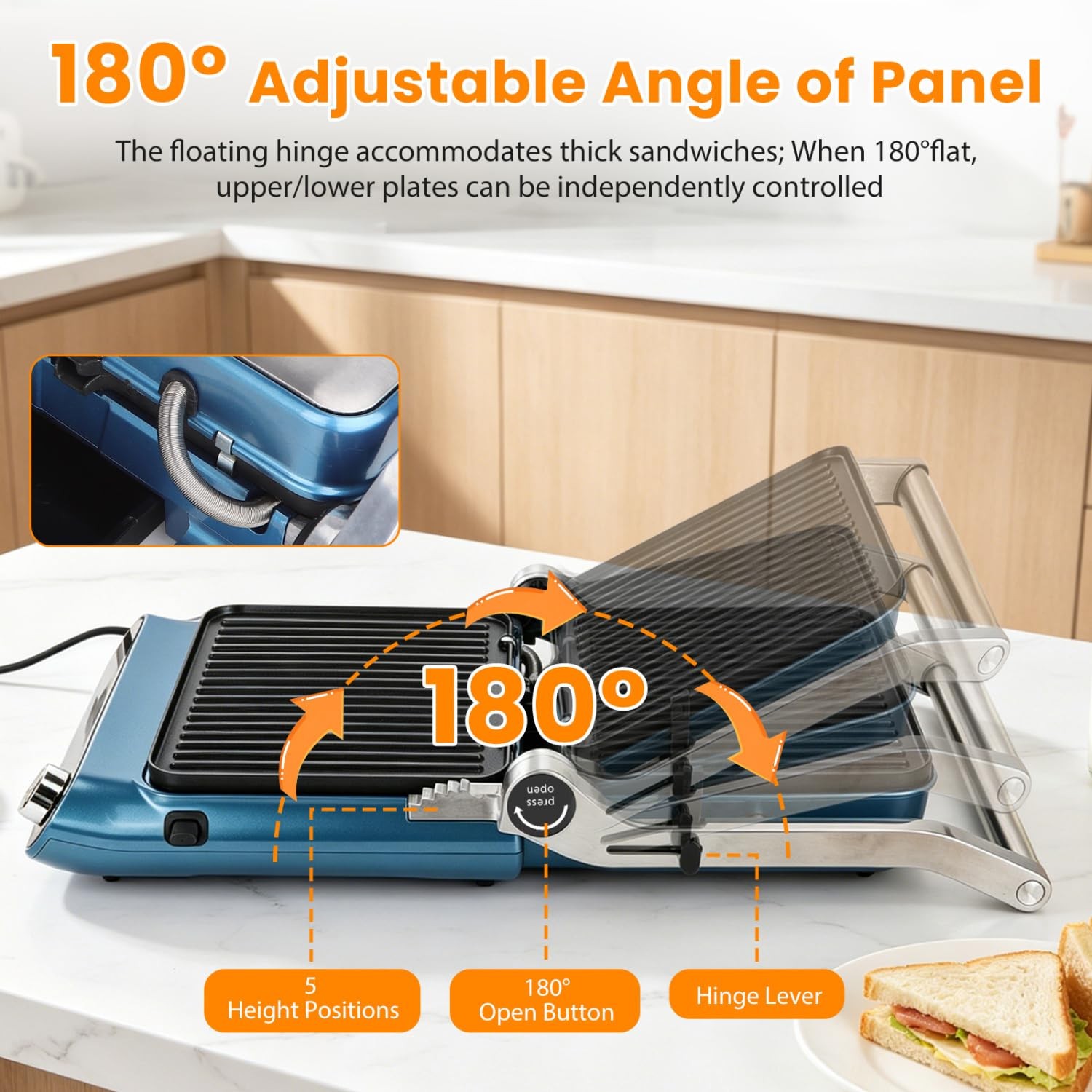 7-in-1 Panini Press Sandwich Maker, 1500W Electric Indoor Grill with LED Touc…