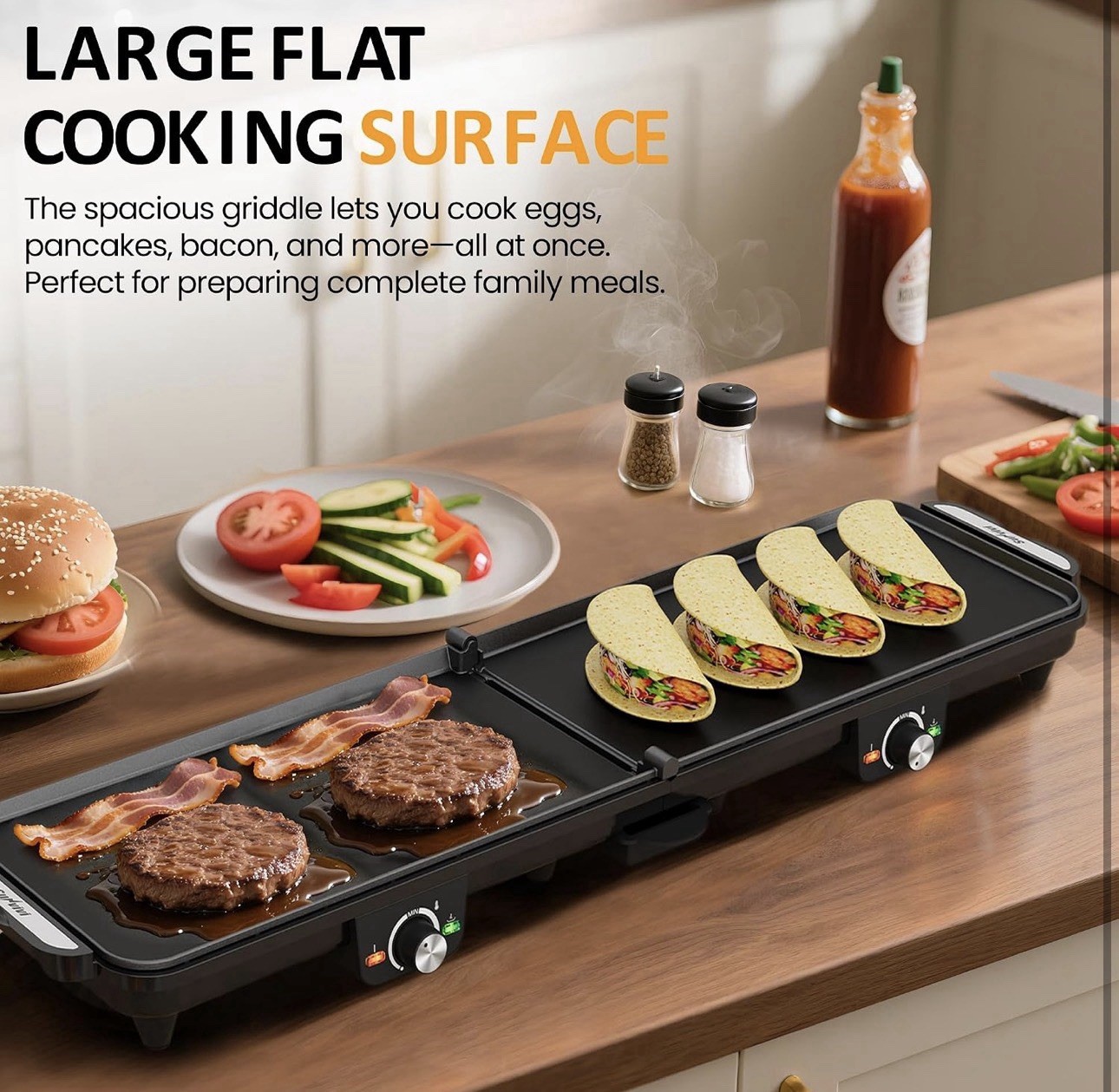 Sunvivi 38” Extra Large Electric Griddle – Foldable Grill Nonstick Plate, NEW!!