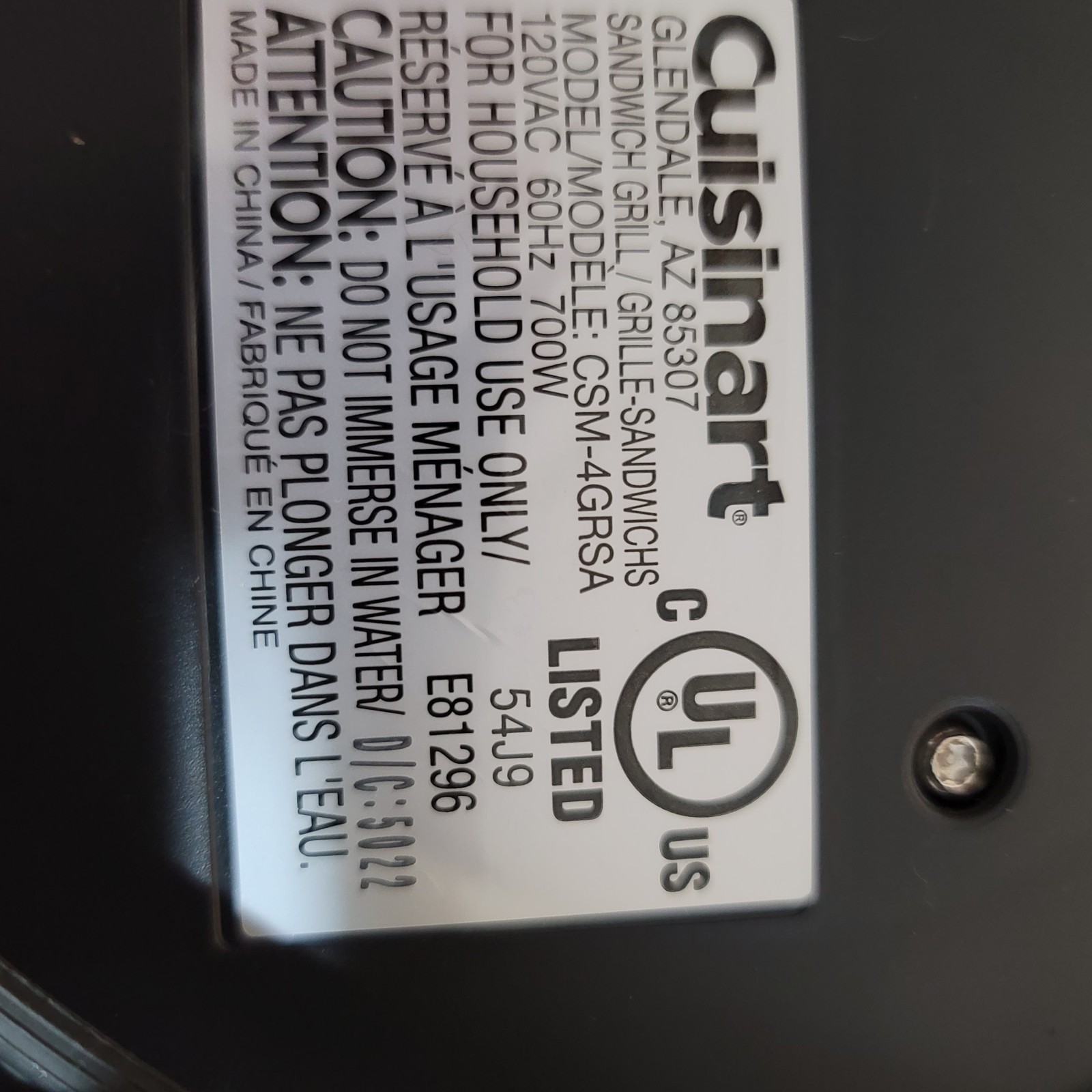 Cuisinart Grey Sandwich Grill Maker Model CSM-4GRSA Tested/Works