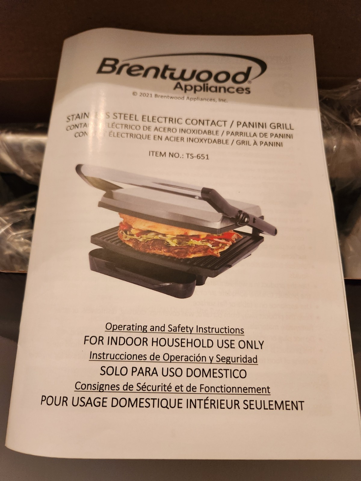 Brentwood Electric Grill and Panini Press TS-651 New in Box