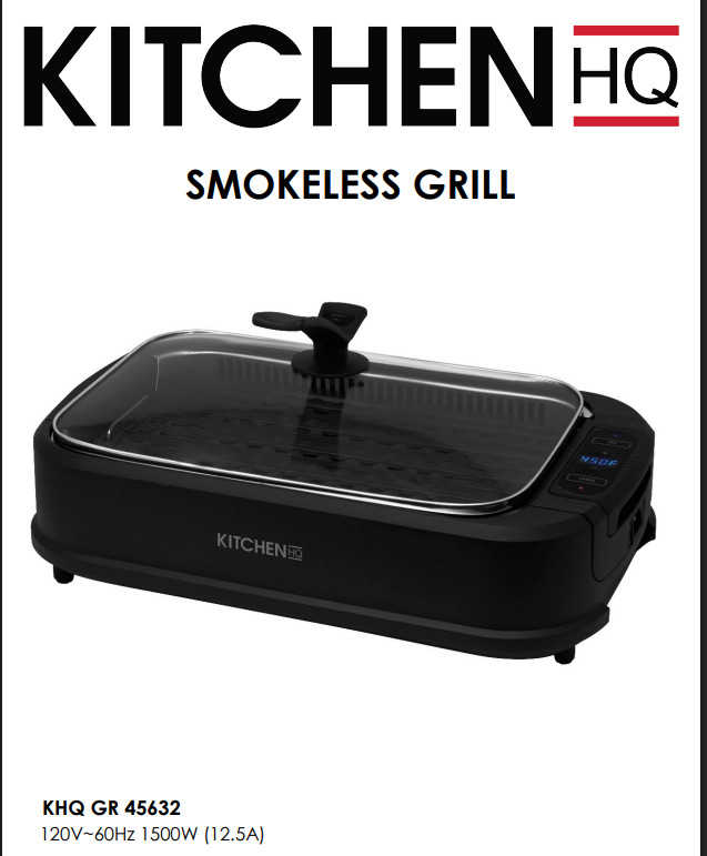 Kitchen HQ 1500 Watt Smokeless Nonstick Electric Grill KHQGR45632, Black