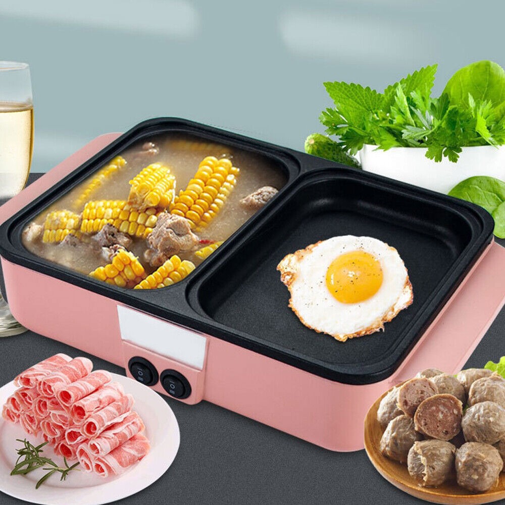 Electric Hot Pot 2 in 1 Shabu Hotpot Korean BBQ Grill Separate Temp Control