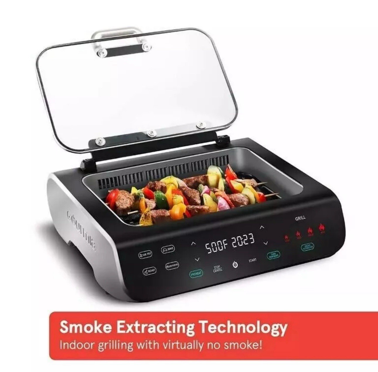 New Gourmia GGA2120 FoodStation Indoor Smokeless Grill 5 In 1 And Air Fryer