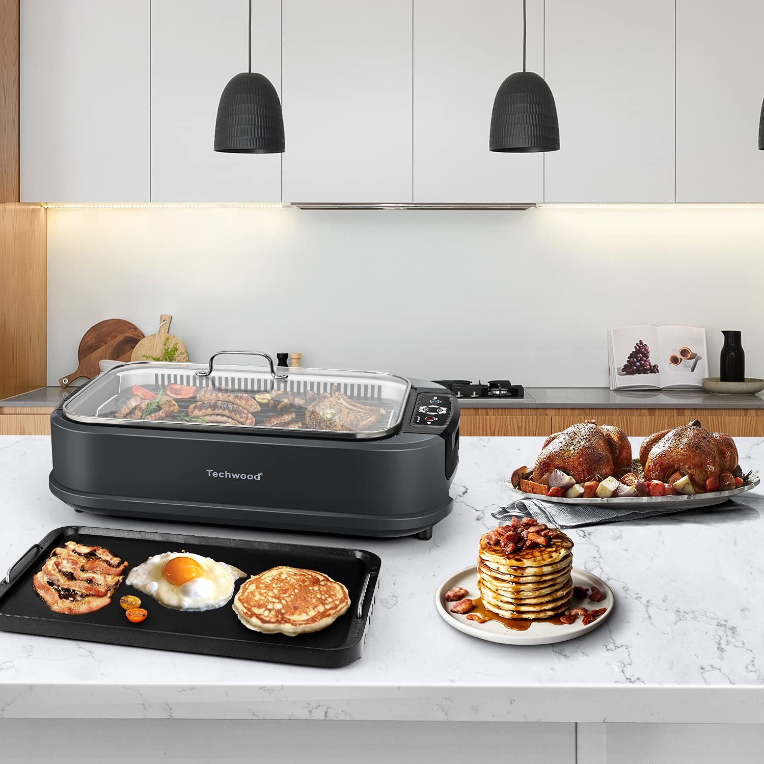 Indoor Smokeless Grill, Techwood 1500W Electric BBQ Grill with Temperature Contr
