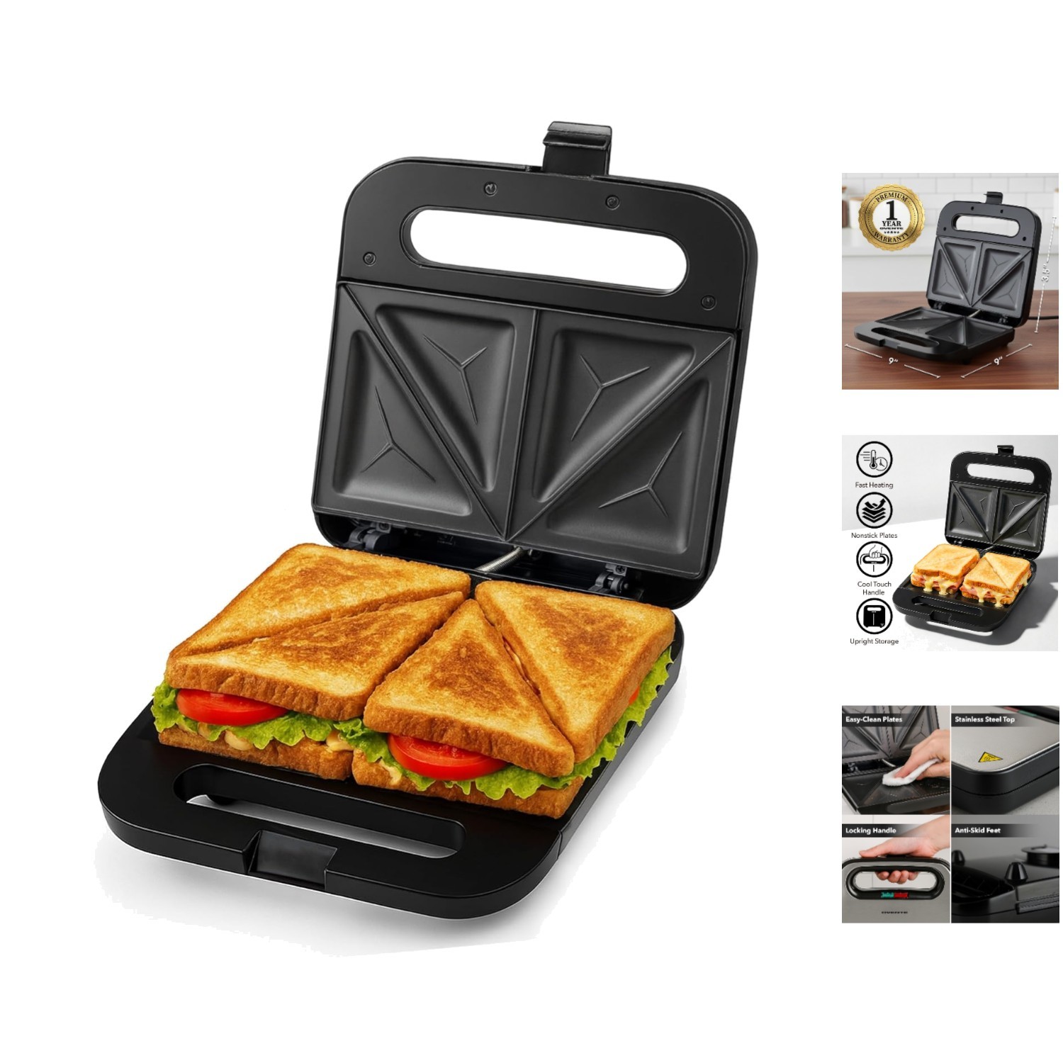750W Electric Sandwich Maker – Compact Design for Quick Meals & Easy Cleaning