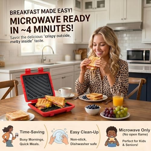 Large Red Microwave Toaster with Adjustable Silicone – Microwave Sandwich Maker