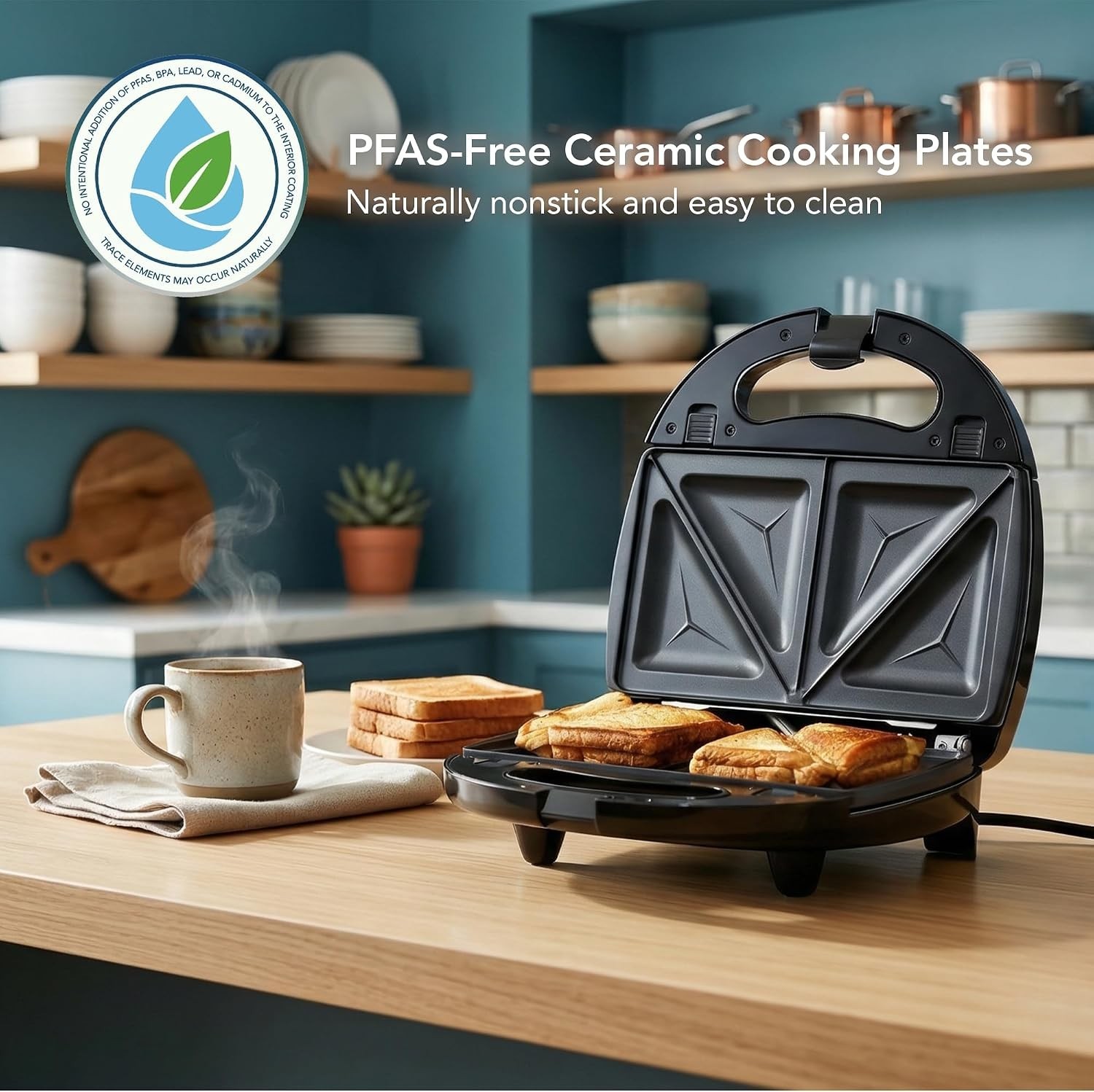 750 Watts Versatile Sandwich Maker & Waffle Iron with Cool-Touch Handle – Black