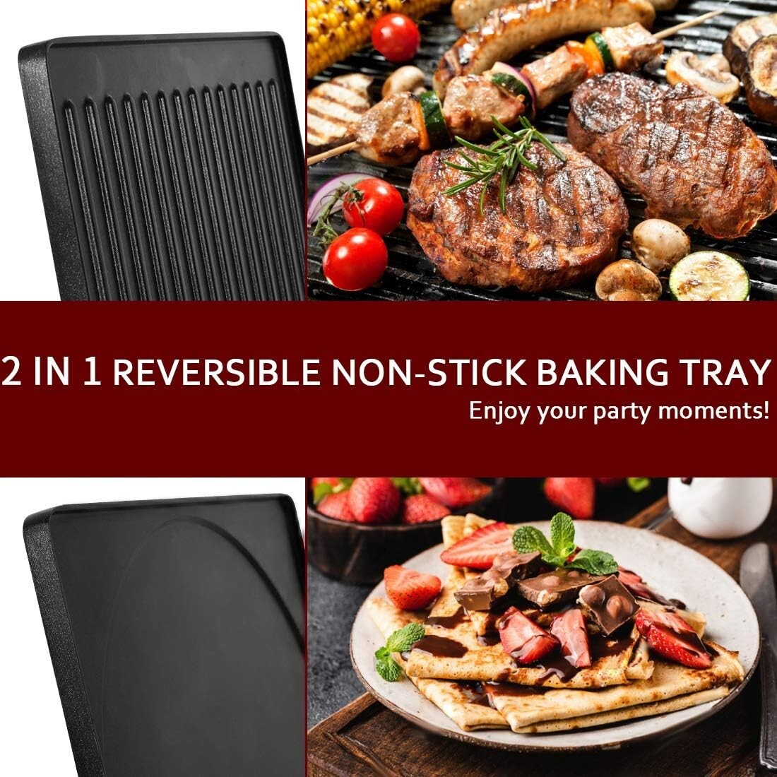Indoor Electric Grill with Non-Stick Reversible Plate & 8 Heat-Resistant Trays