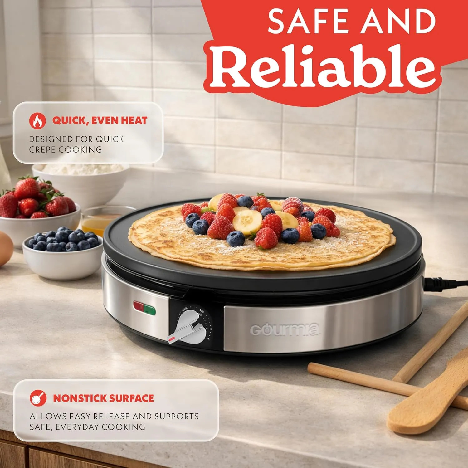 12 Inch Electric Crepe Maker Nonstick Griddle With Spatula And Batter Spreader