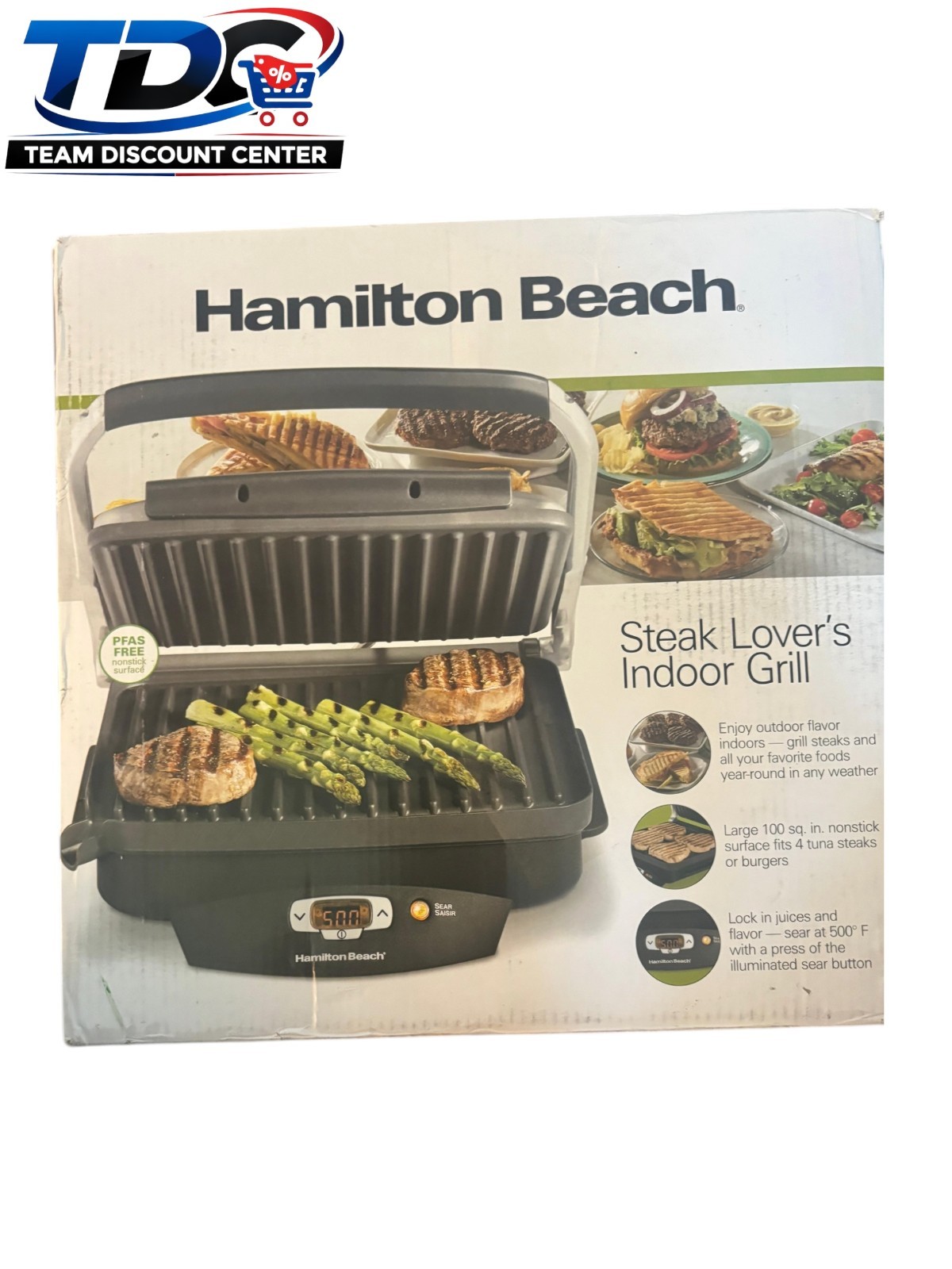 Hamilton Beach 25331 Steak Lover’s Indoor Searing Grill Nonstick Black Stainless