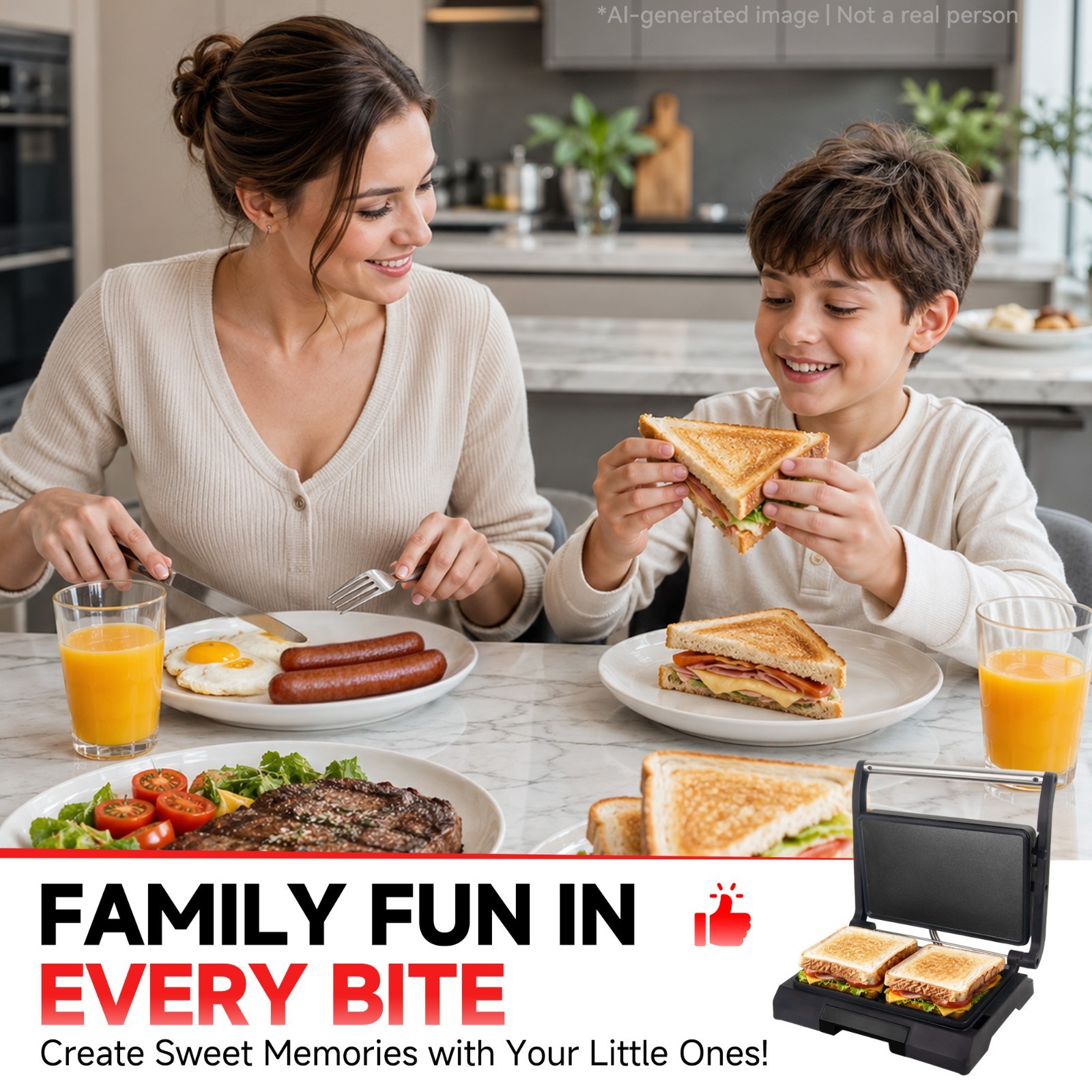 Baker’s Friend Mini Panini Press Electric Griddle, 2 Slices of Panini Grill Pres