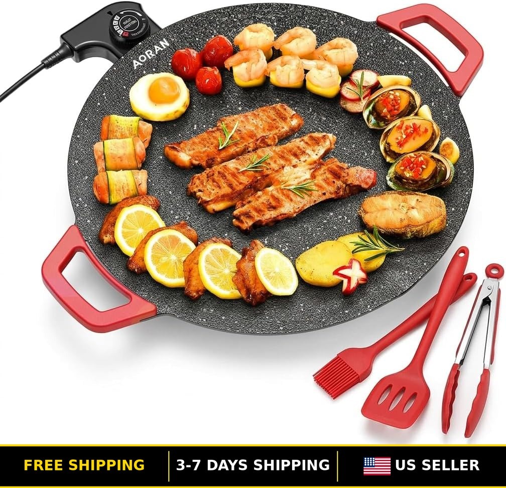 Smokeless Electric Indoor Grill & Nonstick Griddle Cooking Set, Portable Use
