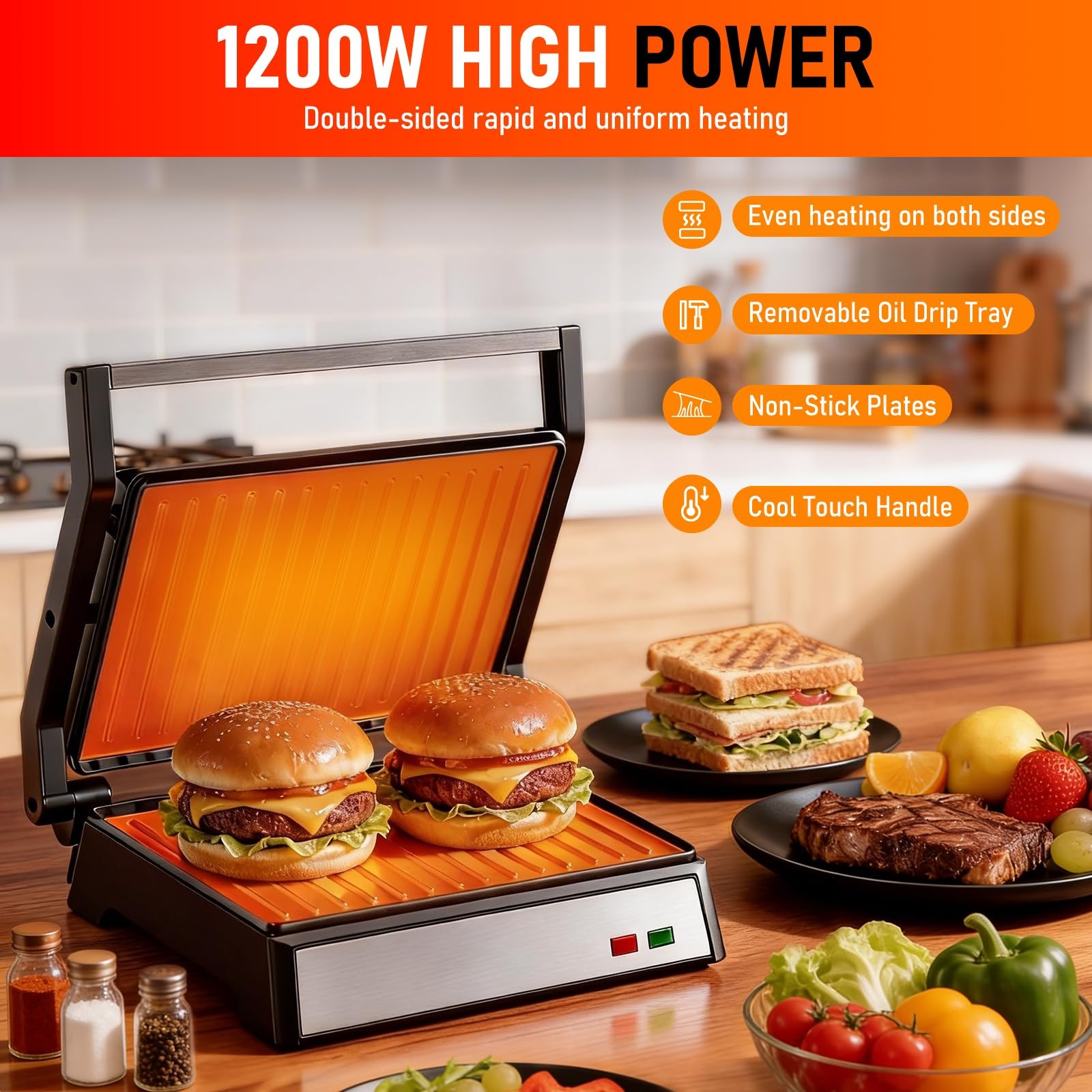 Panini Press Grill, Standard 2-Slice Sandwich Maker with Non-Stick Plates, 12…