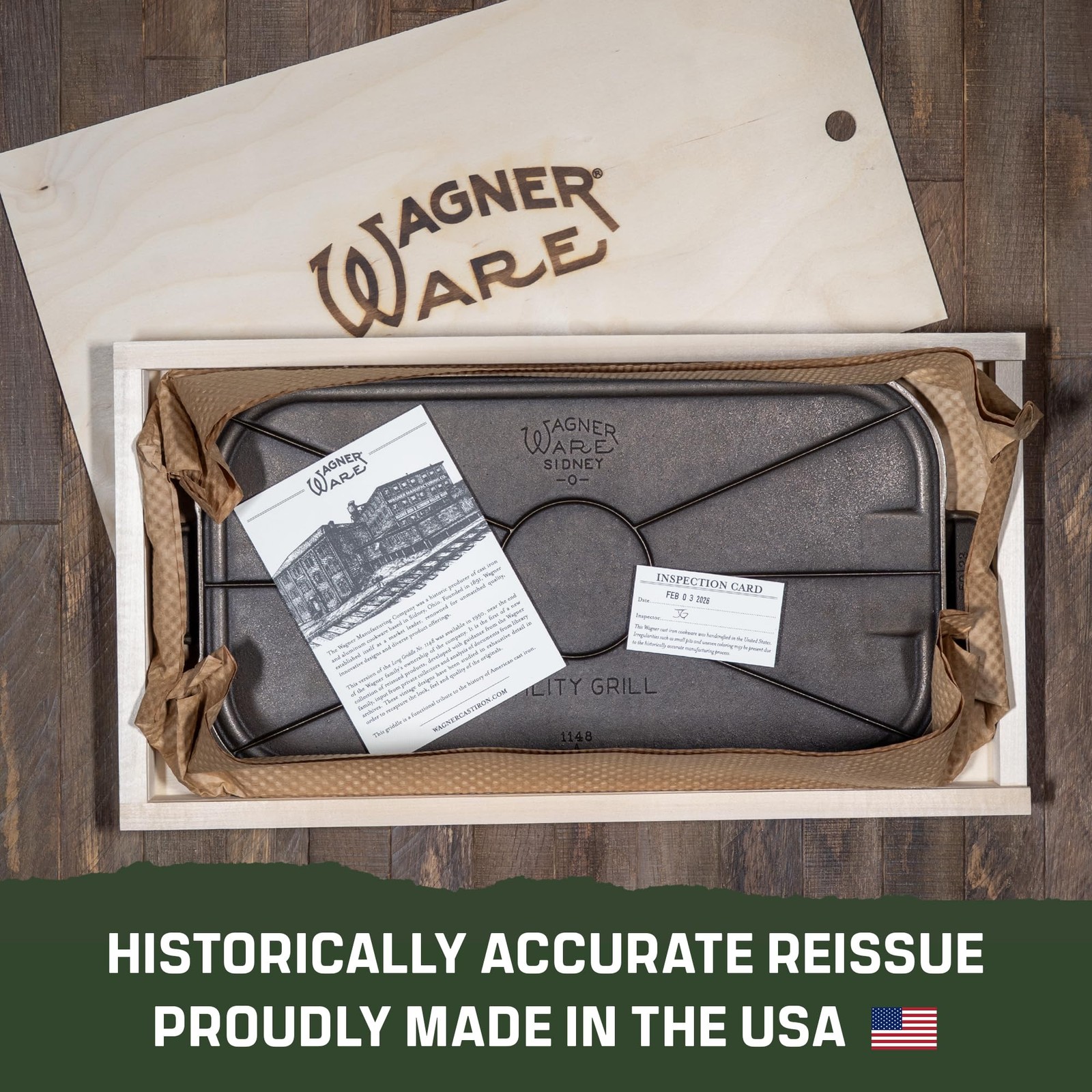 Wagner Cast Iron Griddle – 1950 Vintage Reissue in Wooden Box – Double Burner…