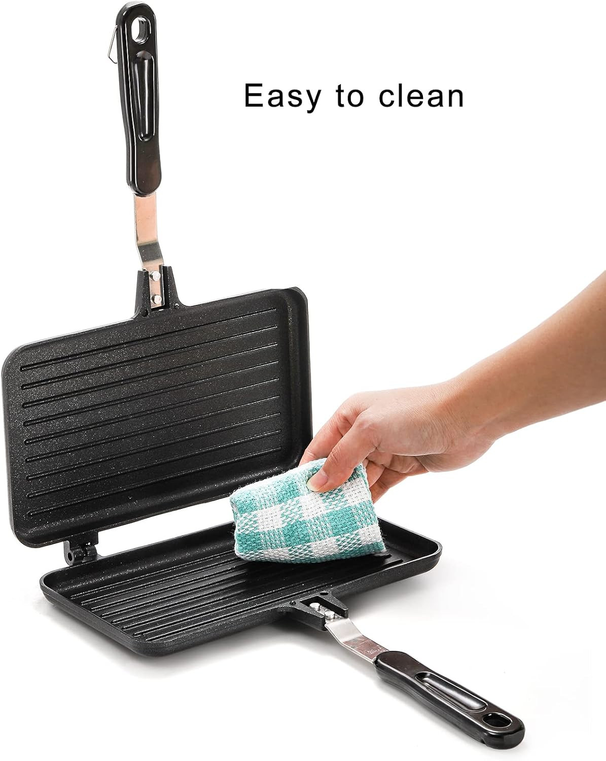Sandwich Maker, Non-Stick Grill Panini Maker Pan with Handle, Stovetop Toasted A