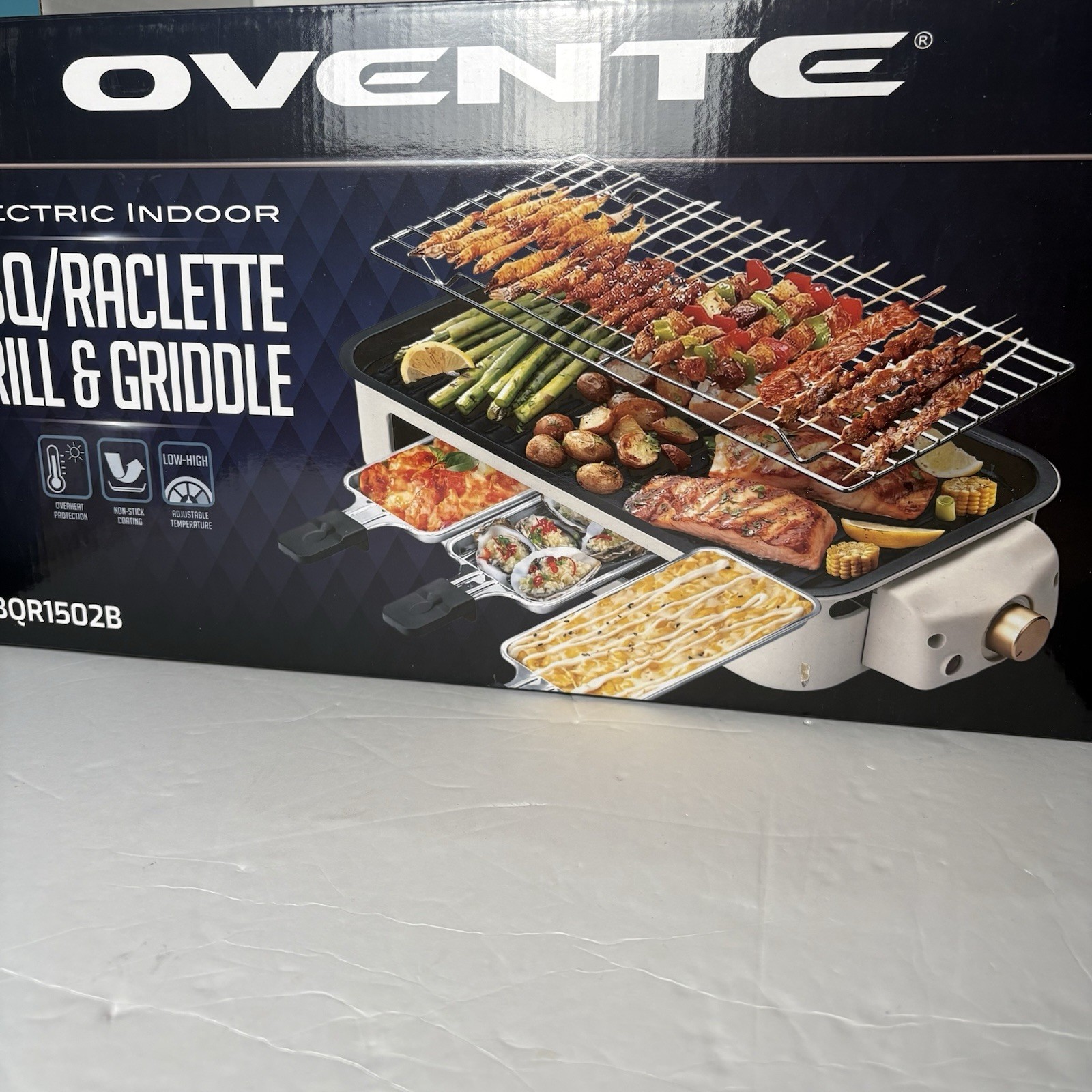 Ovente 2-in-1 Electric Indoor BBQ Raclette Grill & Griddle 1500W Smokeless…