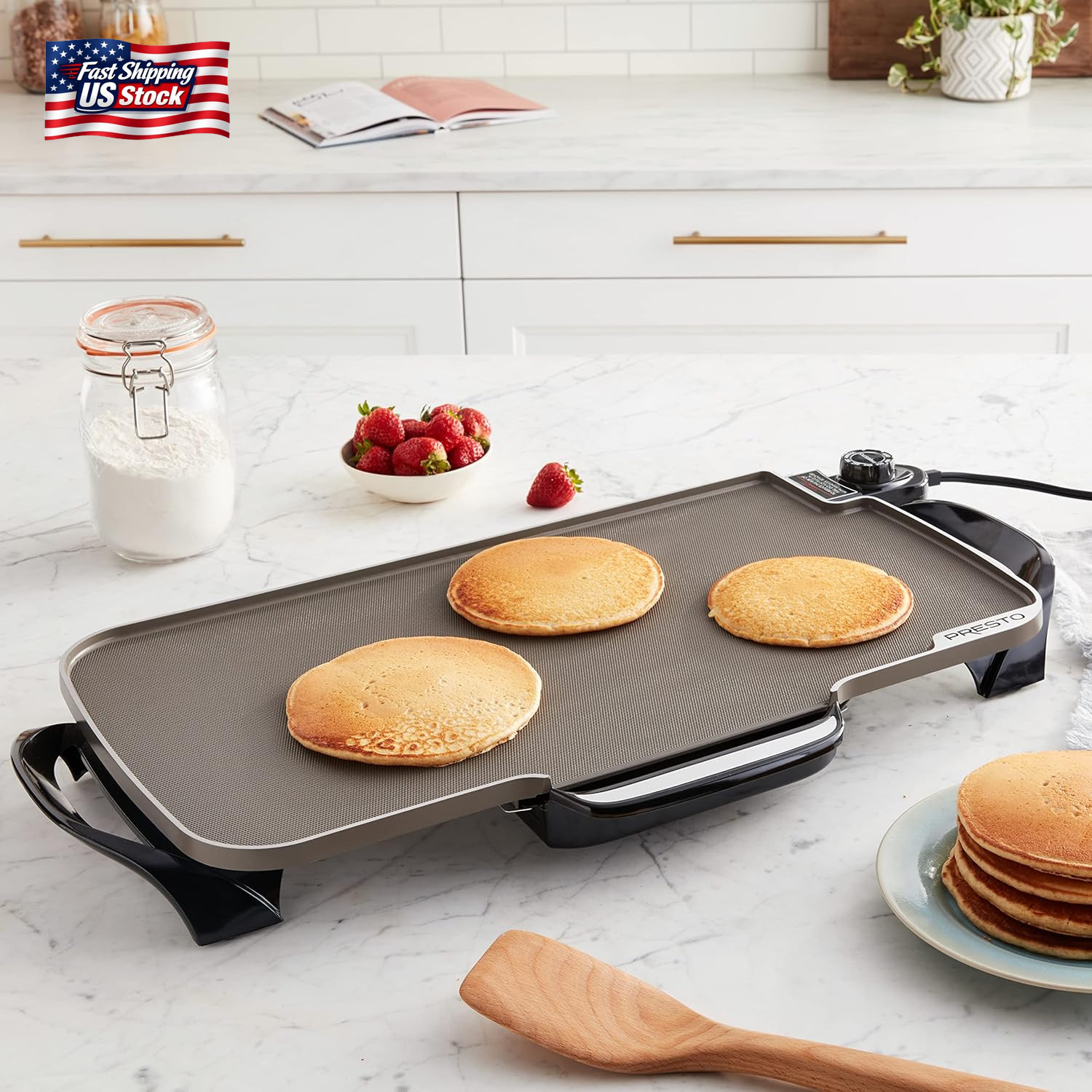 Presto 07062-22-Inch Ceramic Removable Handles Electric Griddle, Grey Ceramic