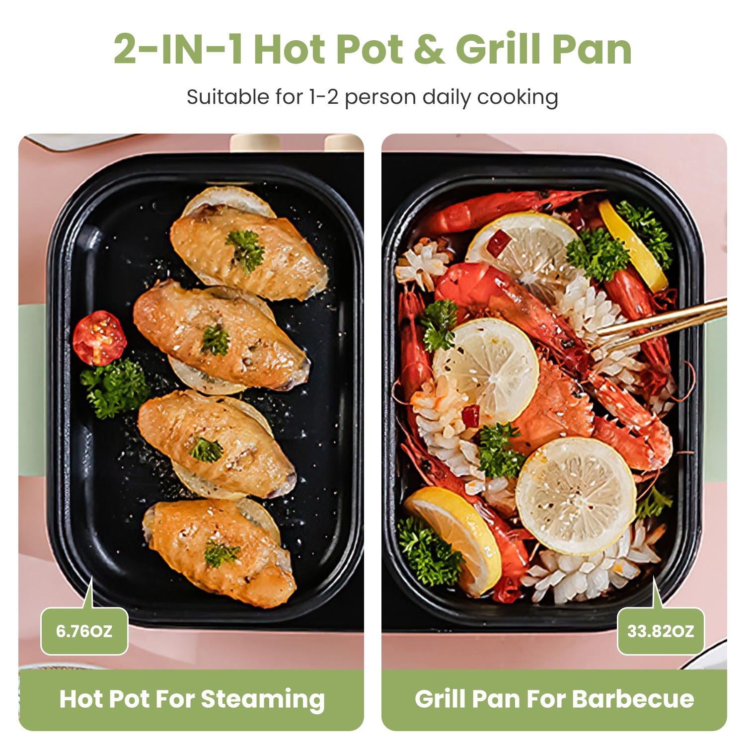 2-in-1 Electric Hot Pot & Grill Combo 1300W Dual Separate Temperature Control