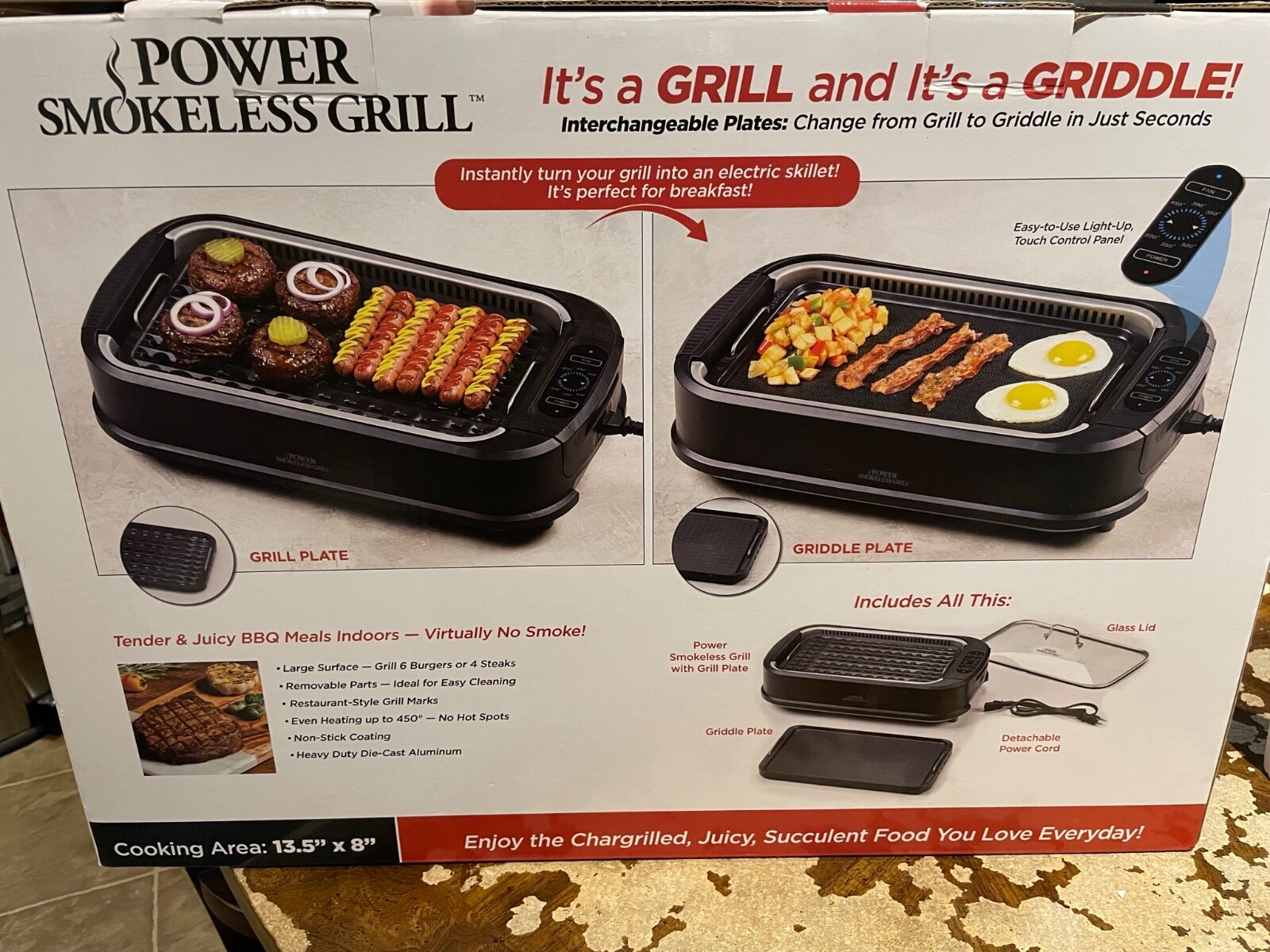 Power Smokeless Grill; used; black; cooking area: 13.5” x 8”; non-stick;