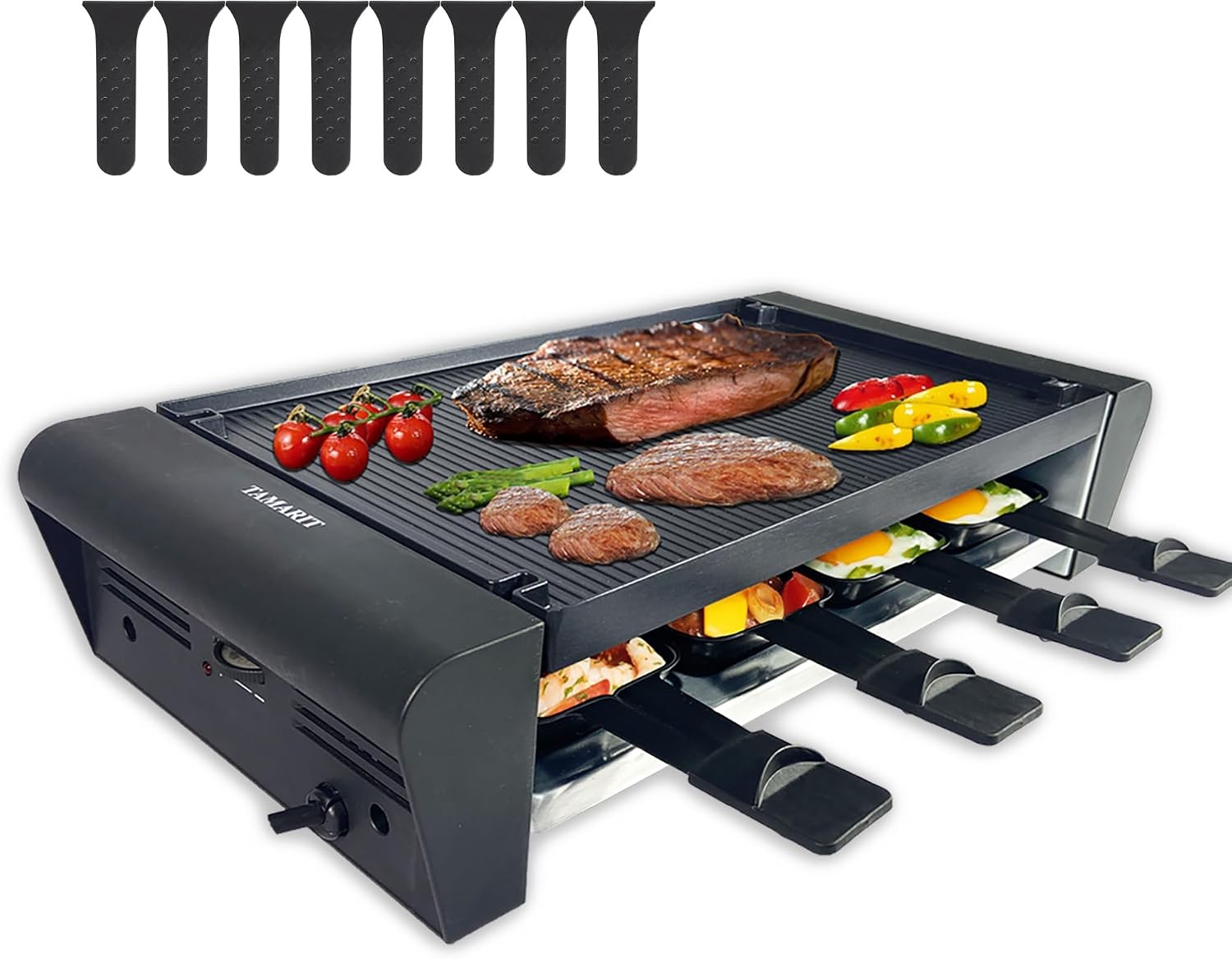 TAMARIT Raclette Table Grill for 8, Electric 1300W | Raclette grill, 8 cheese