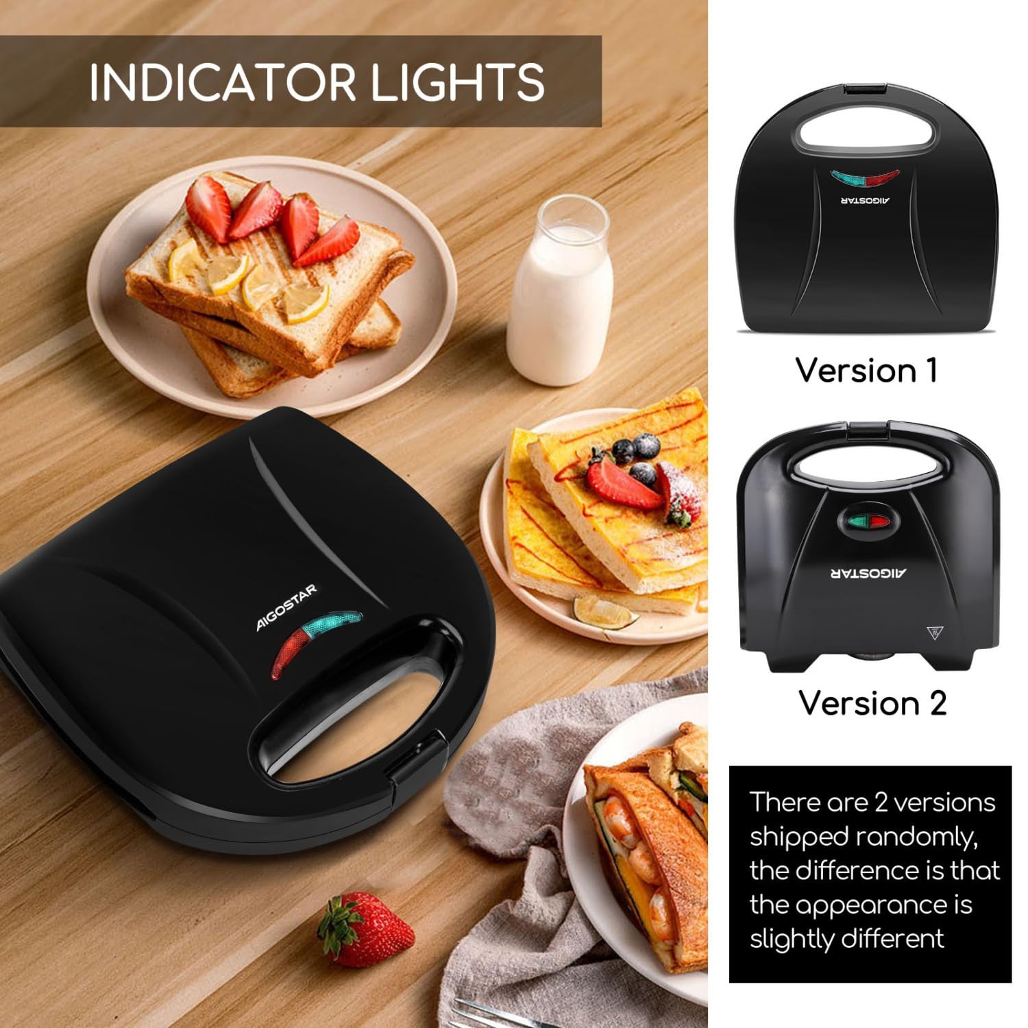 Aigostar Sandwich Maker with Non-stick Deep Grid Surface for Egg Ham Steaks C…