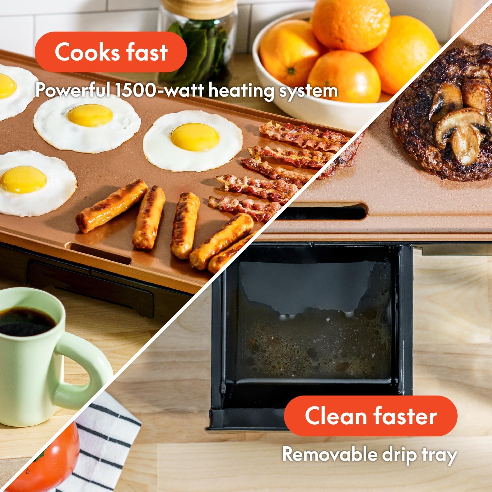Large Electric Ceramic Griddle – Cook 15 Eggs, Non-Stick, Easy Clean, 12″x22″ Su