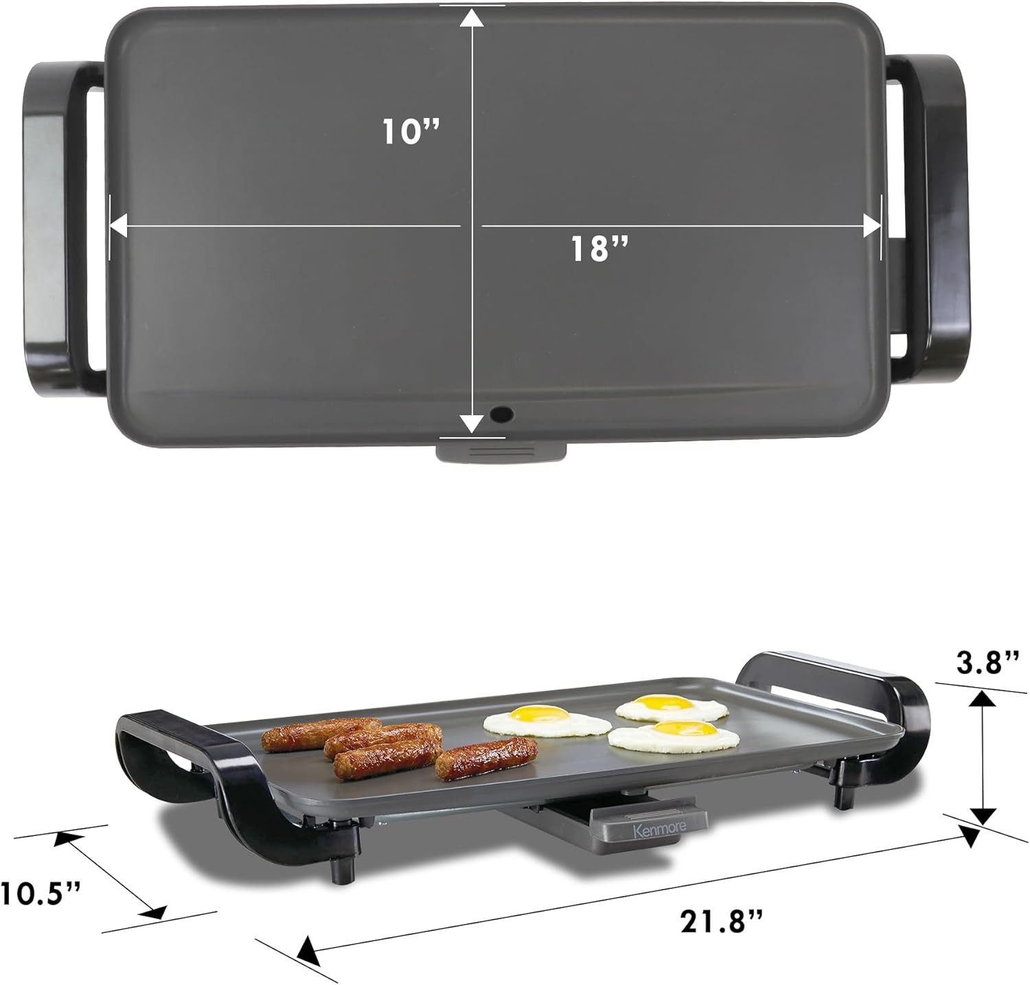 Kenmore Electric Griddle Nonstick 1500W Adjustable Temperature 10″X18″ Easy to C