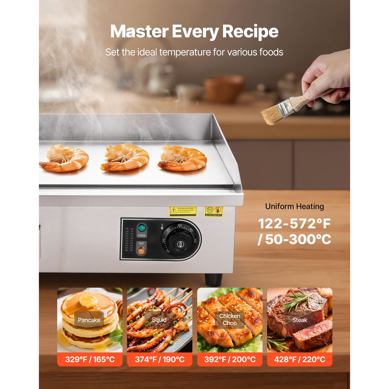 Uimoso 22″ Commercial Electric Griddle Countertop Flat Top Grill 3200W Full Flat