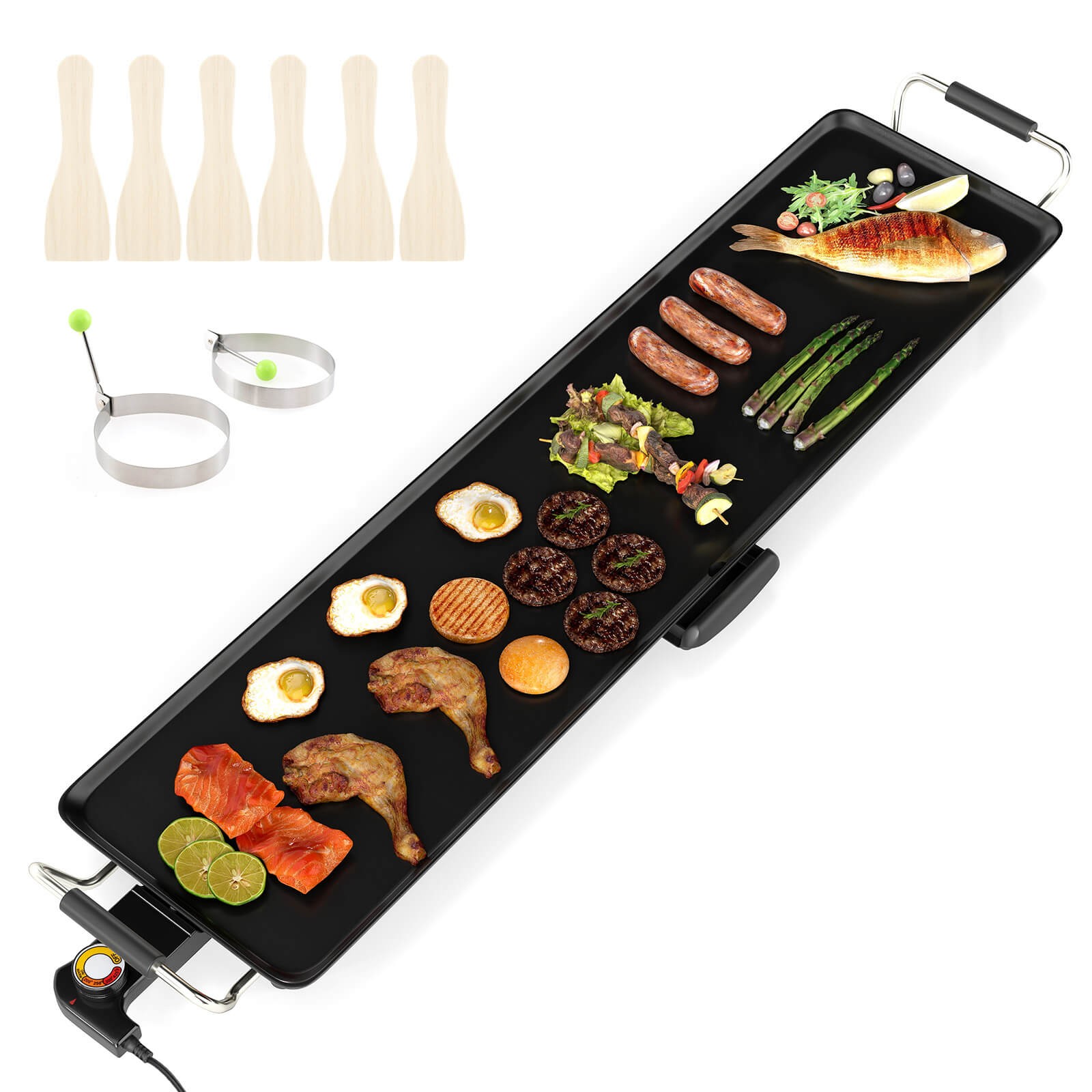 27″ Large Electric Griddle w/ Adjustable Temperature Thermostats and Drip Tray