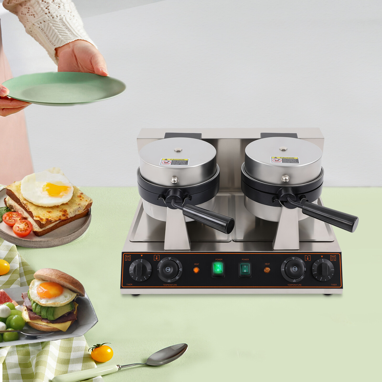 Commercial Dual Panini Press Sandwich Maker Grill Electric Burger Toaster 2.4KW