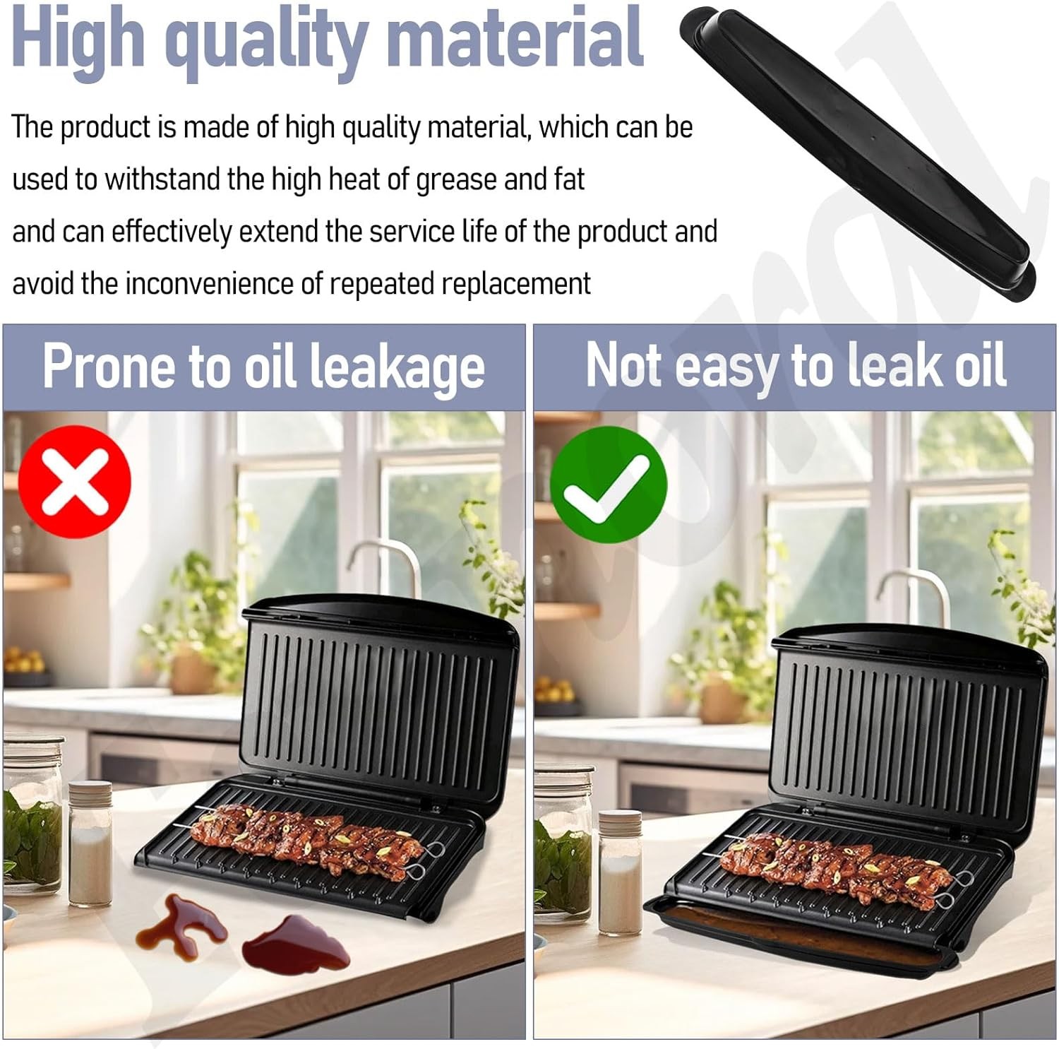 （2）For George Foreman Grill Oil Grease Catcher Drip Tray Pan RPLS Part – 14.5″ W
