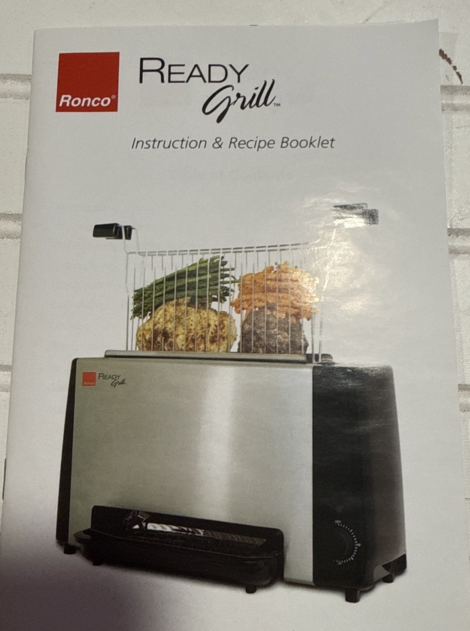 Ronco Ready Grill Indoor Cooking with Grill Basket Stainless Black Manual NEW