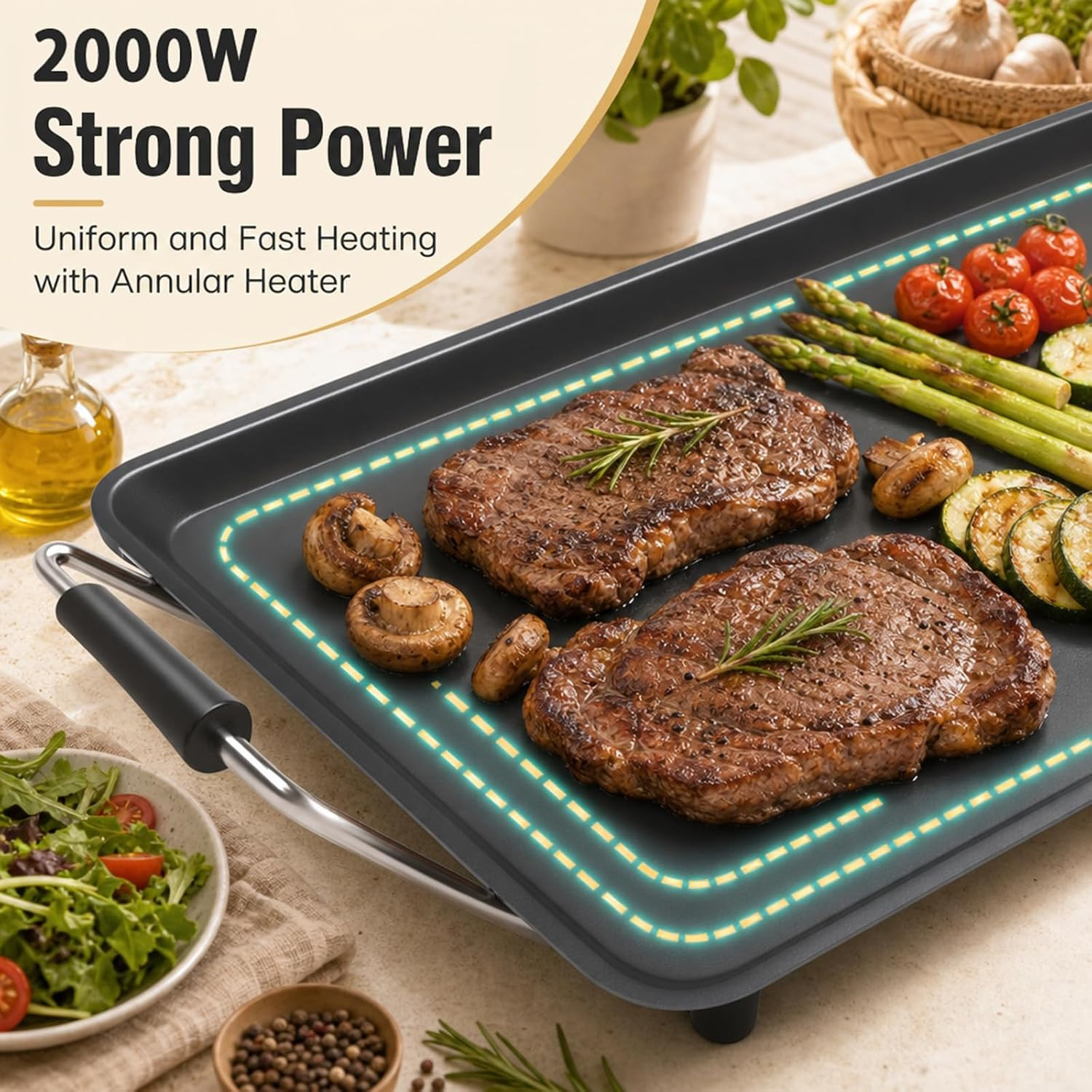35″ Extra Large Electric Griddle 2000W | Outdoor Flat Top Grill | Nonstick Cooki