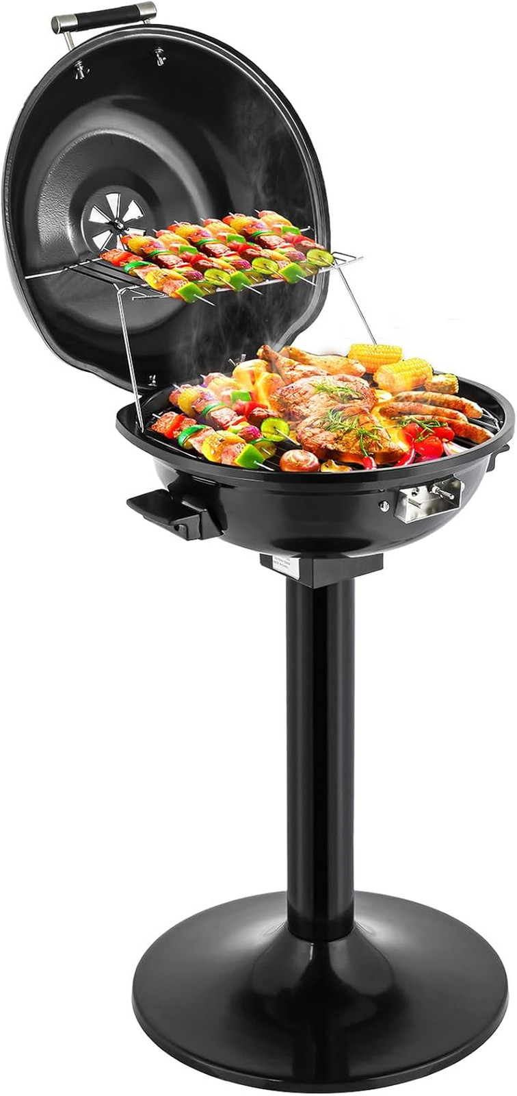 1600W Vertical Electric Grill with Lid, Red 304 Stainless Steel Grill W/Detachab