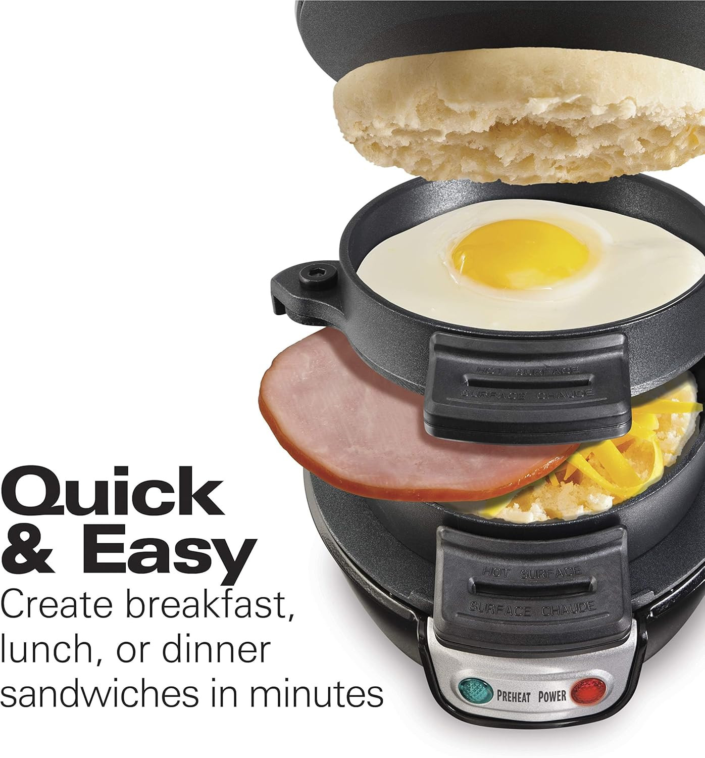 Breakfast Sandwich Maker with Egg Cooker Ring, Customize Ingredients, Perfect fo